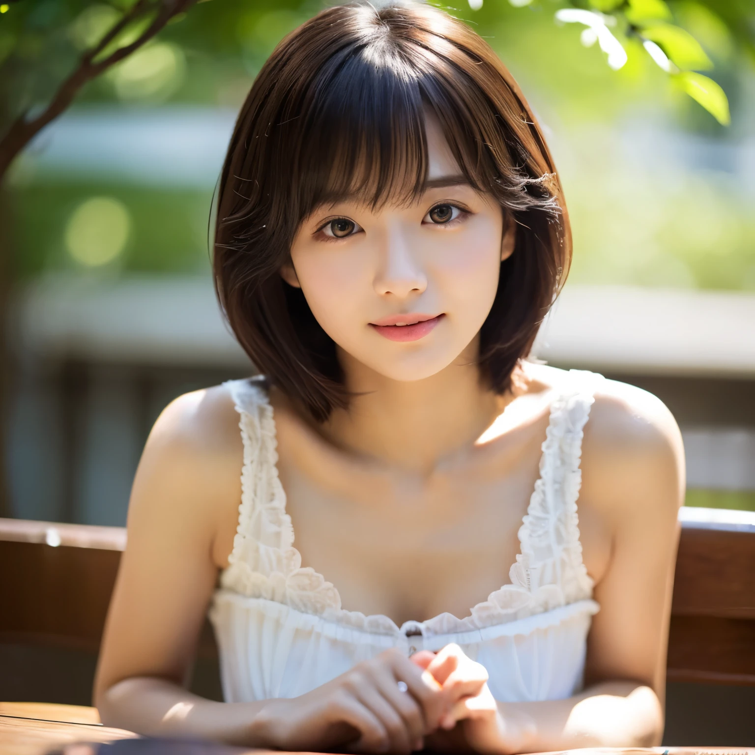 finely, High resolution, high quality、完璧なダイナミックな構figure, detailed and beautiful eyes, short hair,bob cut, 、natural color lip,Kamimei、Shibuya Ward、18 year old girl、1 person、transparent skin、shining hair、table top, 最high quality, figure, super detailed, finely, High resolution, 8k、correct state of the human body、random cute poses,beautiful feet,perfect beautiful face,KPOP idol face,A face of ecstasy,background blur,Dress up as a random female model