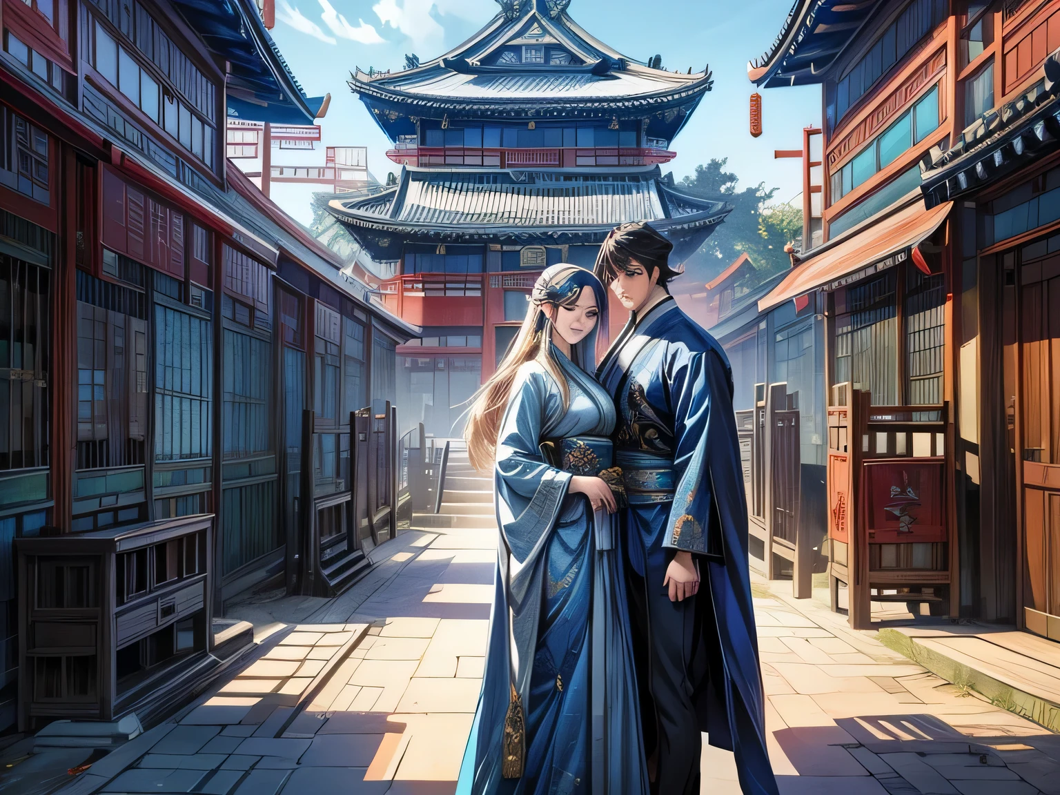 Blue theme ((( East Asian architecture Beautiful background ))) First trailer poster for the movie Manhwa covers Romantic book covers Novel covers Illustrated novels