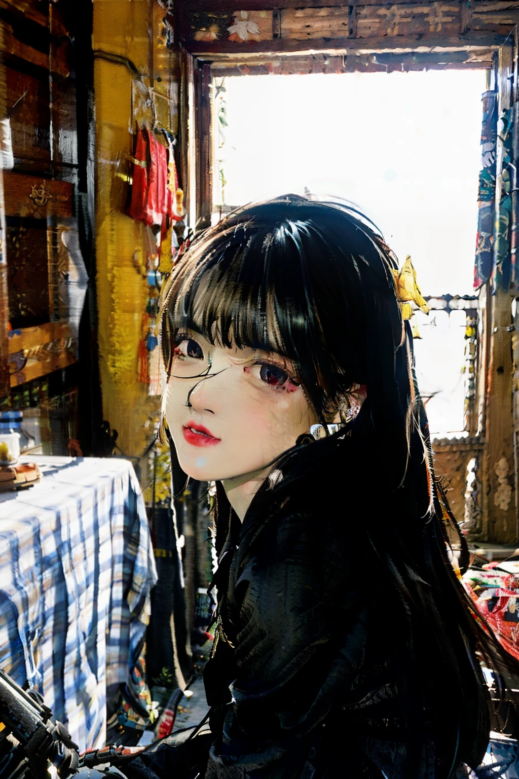 1 girl, First-person view, Nikon, UHD, retina, masterpiece, precise, anatomically correct, textured skin, Ultra-detailed, high detail, high quality, best quality, high resolution, 1080p, HD, 4k, 8k,黑色long hair,campus,wear uniform,cute,Exquisite facial features,long hair
