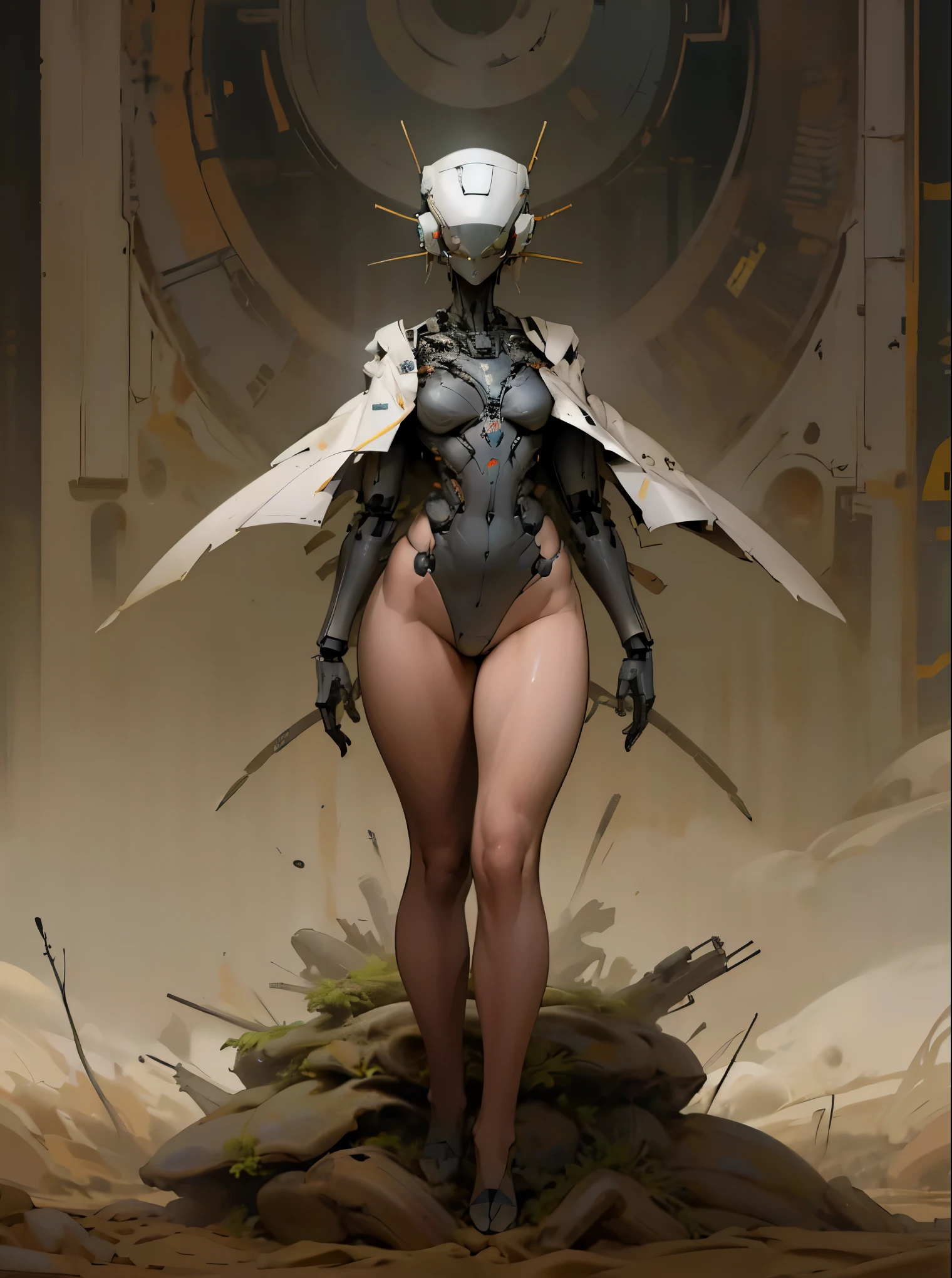 A robot, beautiful thighs, massive robotic thighs, thin waist, wide hips, on an alien planet, surrounded by alien flora, very big and strong,enormous legs, long legs, intimidating, high quality