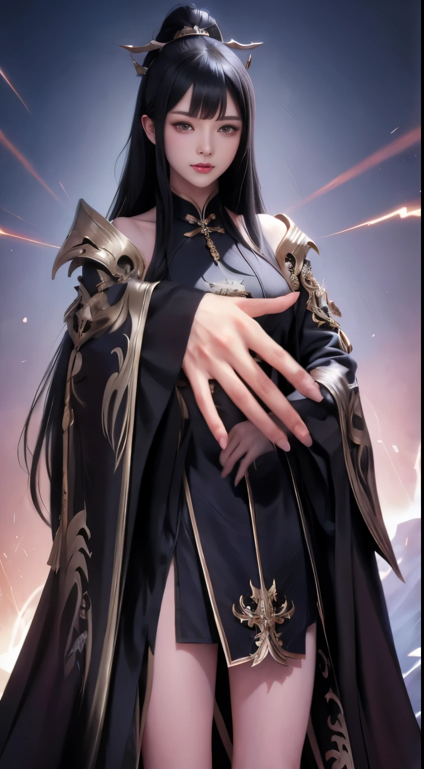 anime girl in black outfit with long black hair and gold accents, by Yang J, extremely detailed artgerm, a beautiful fantasy empress, ruan jia and artgerm, artwork in the style of guweiz, artgerm and ruan jia, 2. 5 d cgi anime fantasy artwork, artgerm detailed, artgerm. high detail