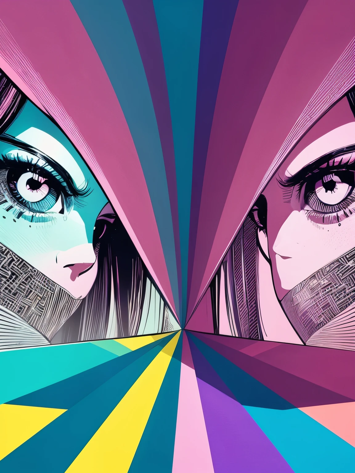 symmetrical best quality, Pop art, (left  half of the image vivid and pastel colors, right half of the image monochrome no color), symmetrical