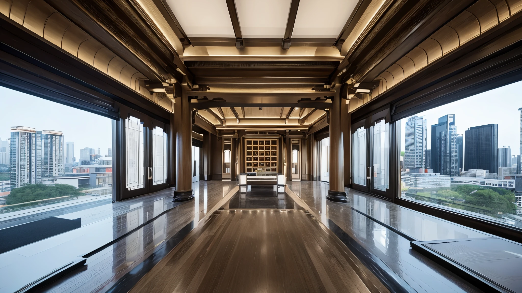 Imagine symmetrical buildings and cityscapes。
