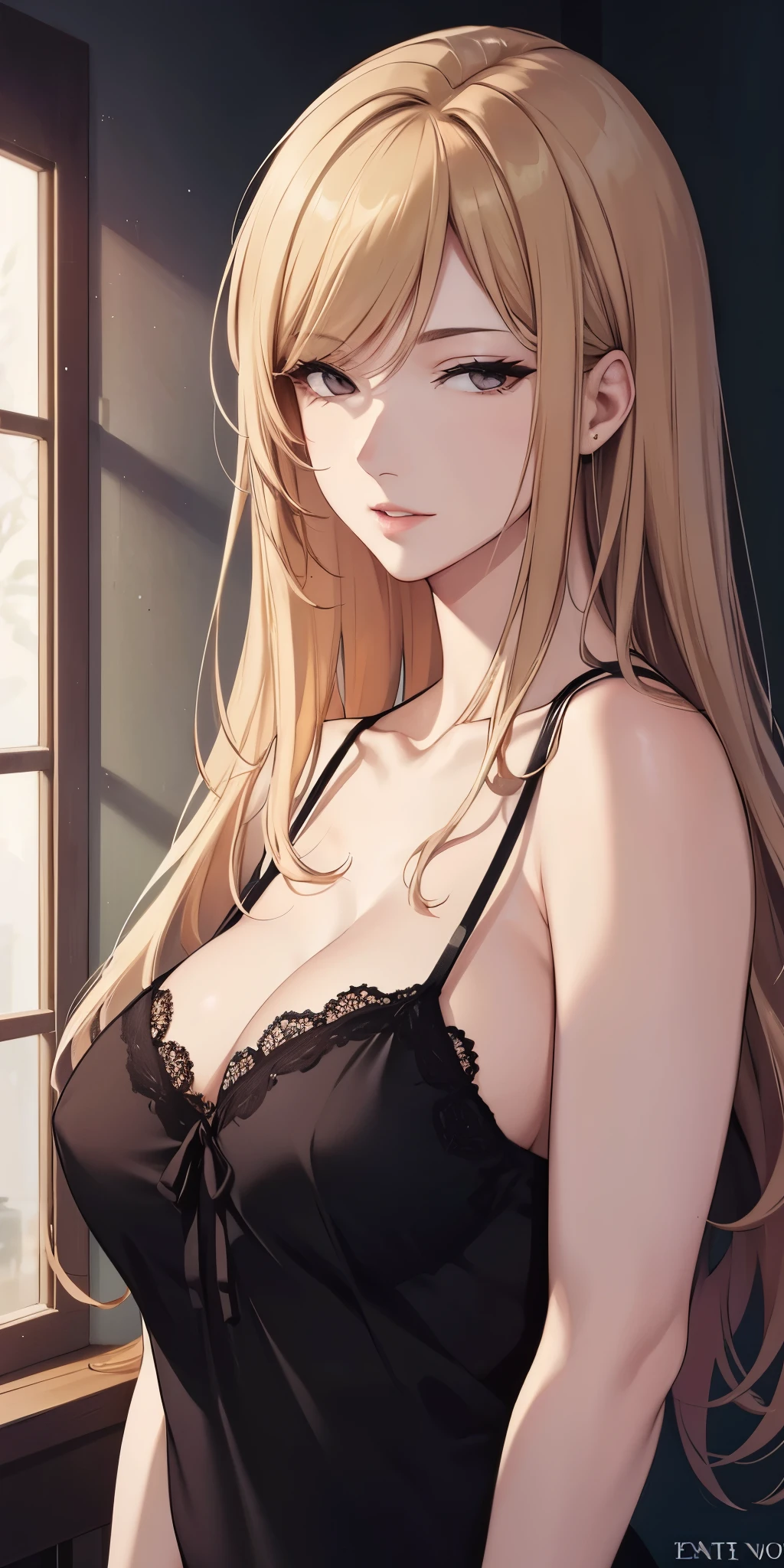 portrait, elegant type adult woman, brown eyes, long hair, swept-side bang, transparent dress, see through dress, 4k resolution, high quality cg, beautiful