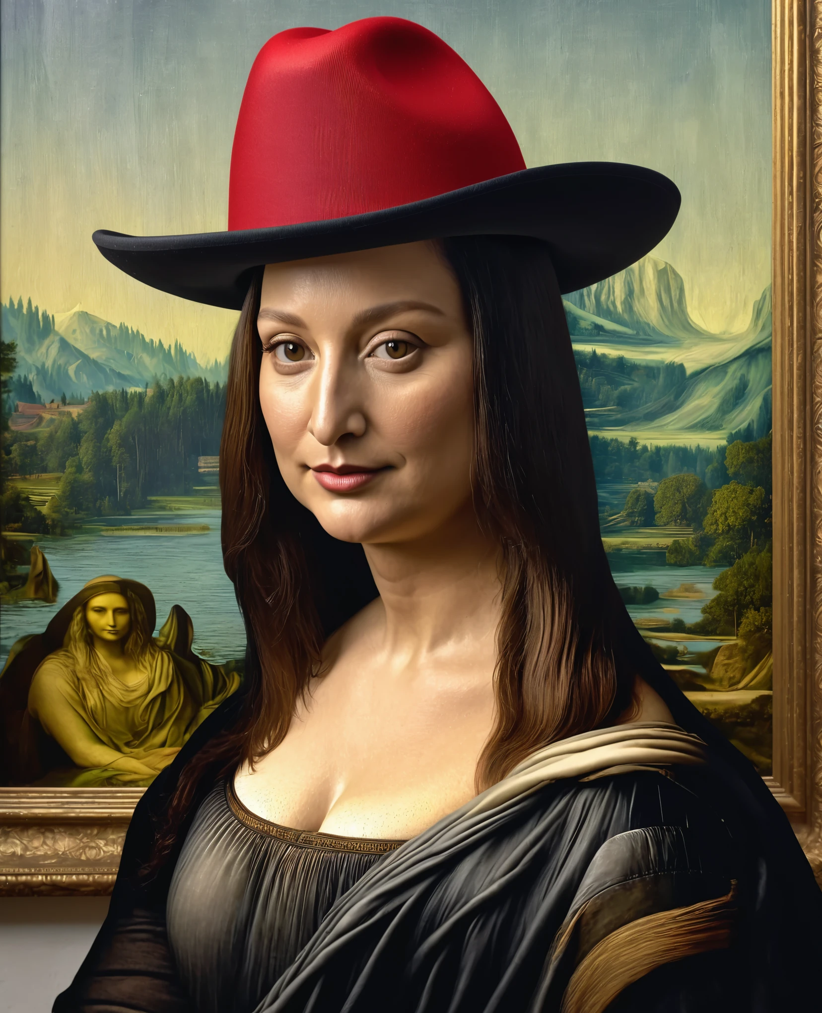 Mona Lisa in America, as the biggest trump supporter, hyper realistic 4k, maga hat, trump extremists