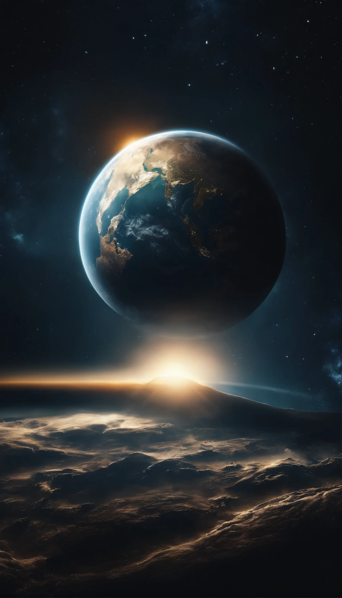 View the Earth from the Universe，spectacular，Sunlight exposure，8K，high quality