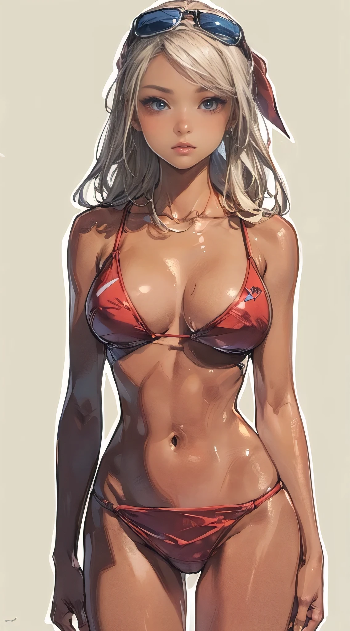 (best quality, masterpiece:1.2), perfect body, nice breasts, symmetry, perfect body, wide hips, swimming suit, plump body, photorealistic anime style, elaborate details
