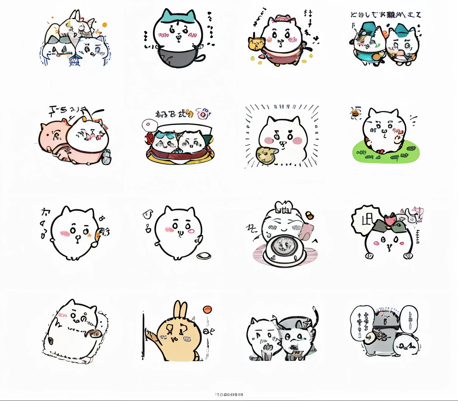 a close up of a bunch of sticker with animals on them, sticker illustrations, pusheen style. comics, unused stickerシート, sticker, stickerイラスト, cute Cat, 電報sticker, かわいいCat, 電報sticker design, 今までで一番かわいいsticker, CatCatCat, Cat, stickerシート, there is nothing, by Shiba Kōkan, by Unkoku Togan