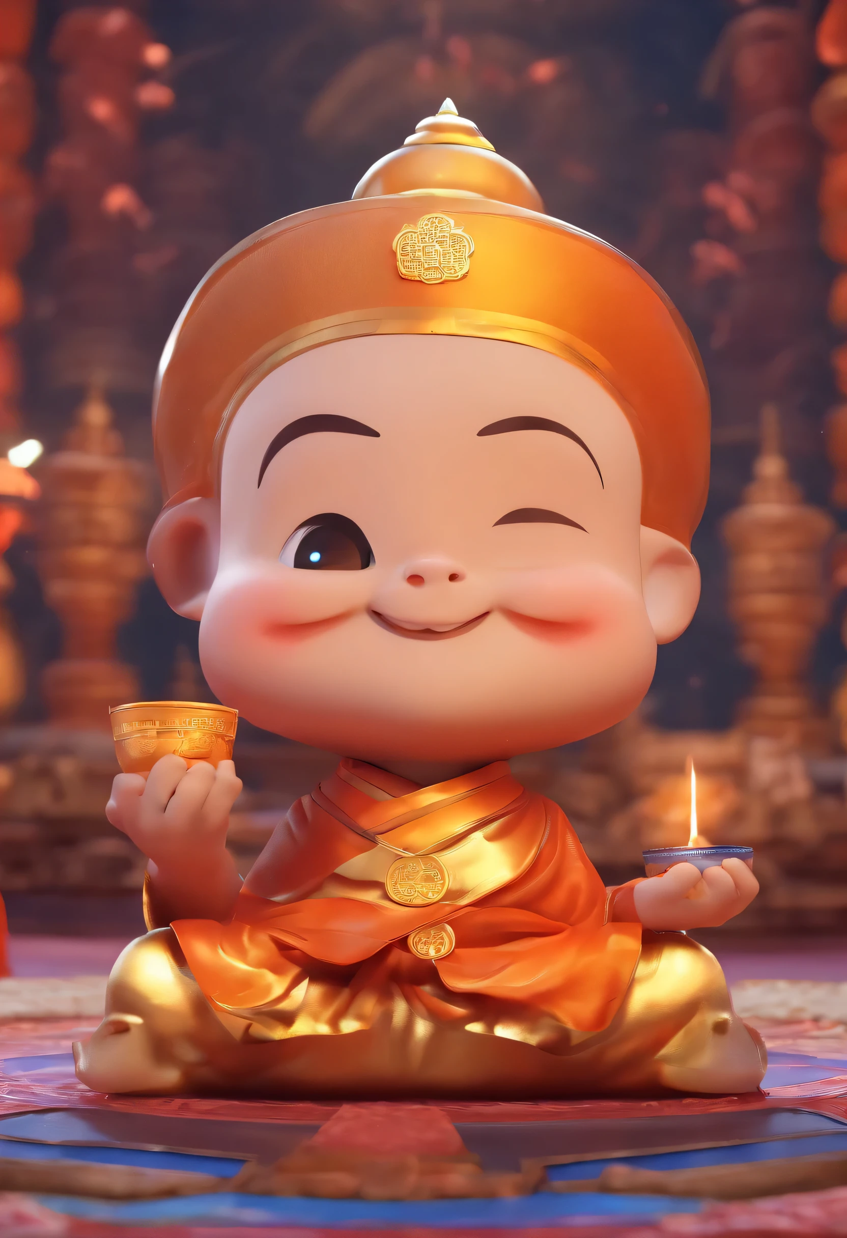 Smile,little monk,Background temple