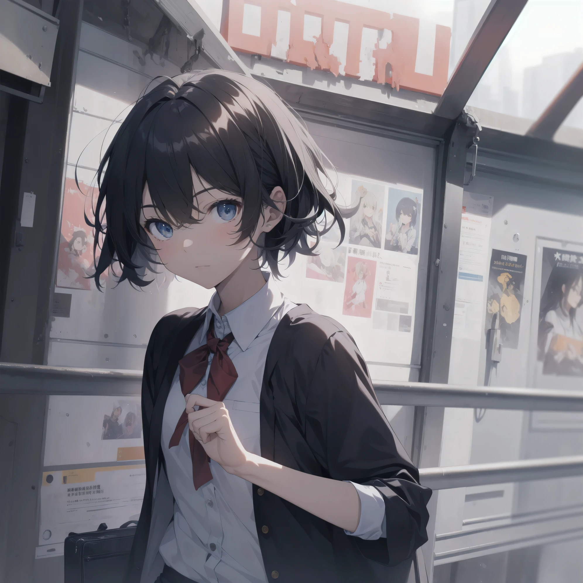 Super absurd quality by the god of art, super detailed, High resolution, anime moe art style, Best Anime 8K Kona-chan Wallpaper, pixiv contest winner, perfect anatomy, break, (眠そうにalone学校へ行く女の子を描いてください. )break,1 girl, (alone,little woman, cute face, 13 years old:1.3),All limbs, full finger,, The charm of an immature body, (very_short hair), shortcut, Bang, flat chest, small ass, between legs, small black eyes, detailed and beautiful eyes, Well-proportioned iris and pupils, expressive eyes, High resolutionの詳細な髪, neck ribbon, shirt, collared shirt, skirt, pleated skirt, school uniform, (detailed lighting), (detailed background), On the way to school. break,super dense skin, Best cinematic lighting powered by famous artist, 8k,Beauty Illustration,photoshop_(Moderate),Absurd Hi-Res,Hmm,rough skin,break,((artist:Fujiyama)), artist:Fujichoko,artist:Yamamoto_Soichiro,artist:hanekoto