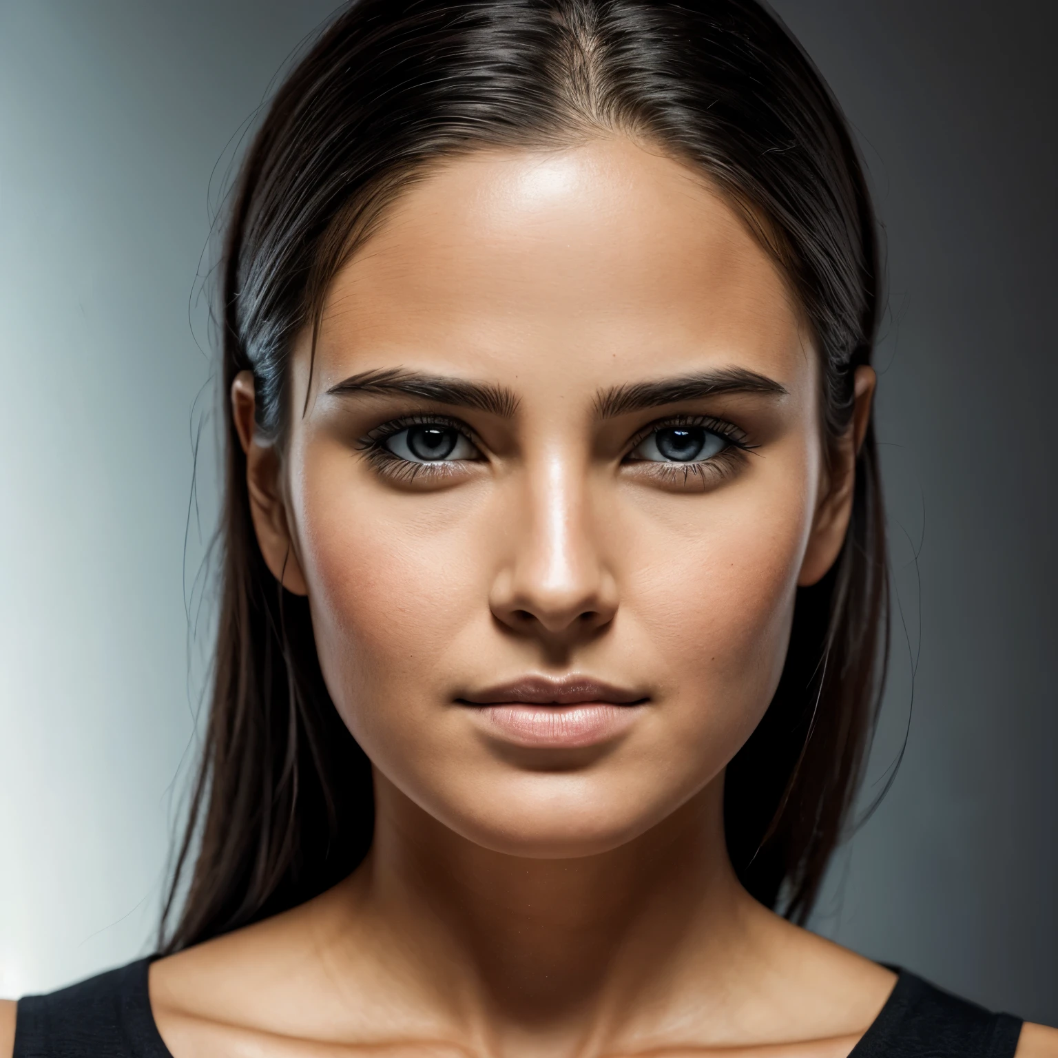 realistic photo, closeup portrait, character data sheet, beautiful symmetrical face, photo from the front, technical lines defining the face outline and face division, raw photo,