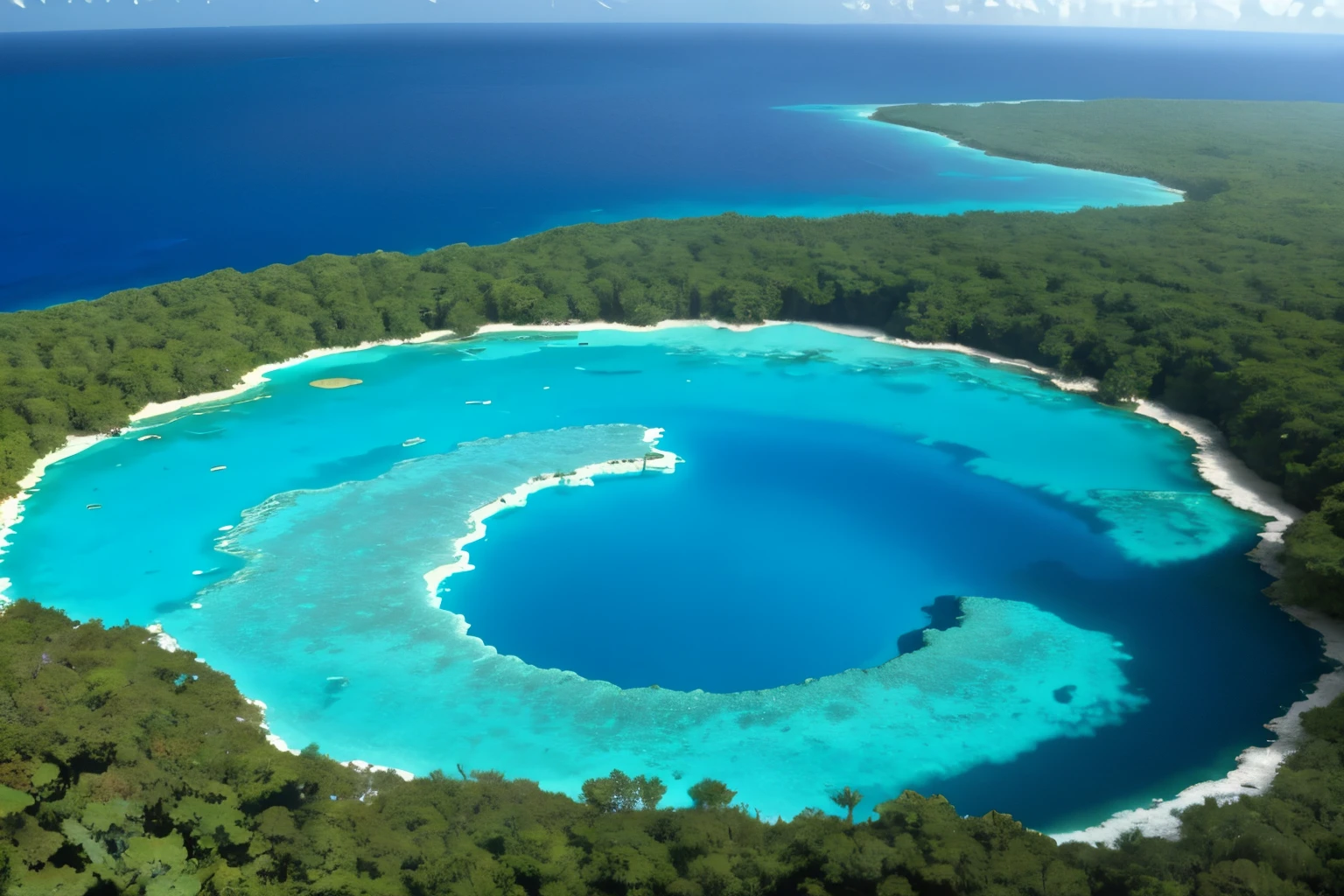 The Great Blue Hole, Belize: A massive underwater sinkhole surrounded by coral reefs, known for its deep blue color and incredible biodiversity, making it a mecca for divers and snorkelers.