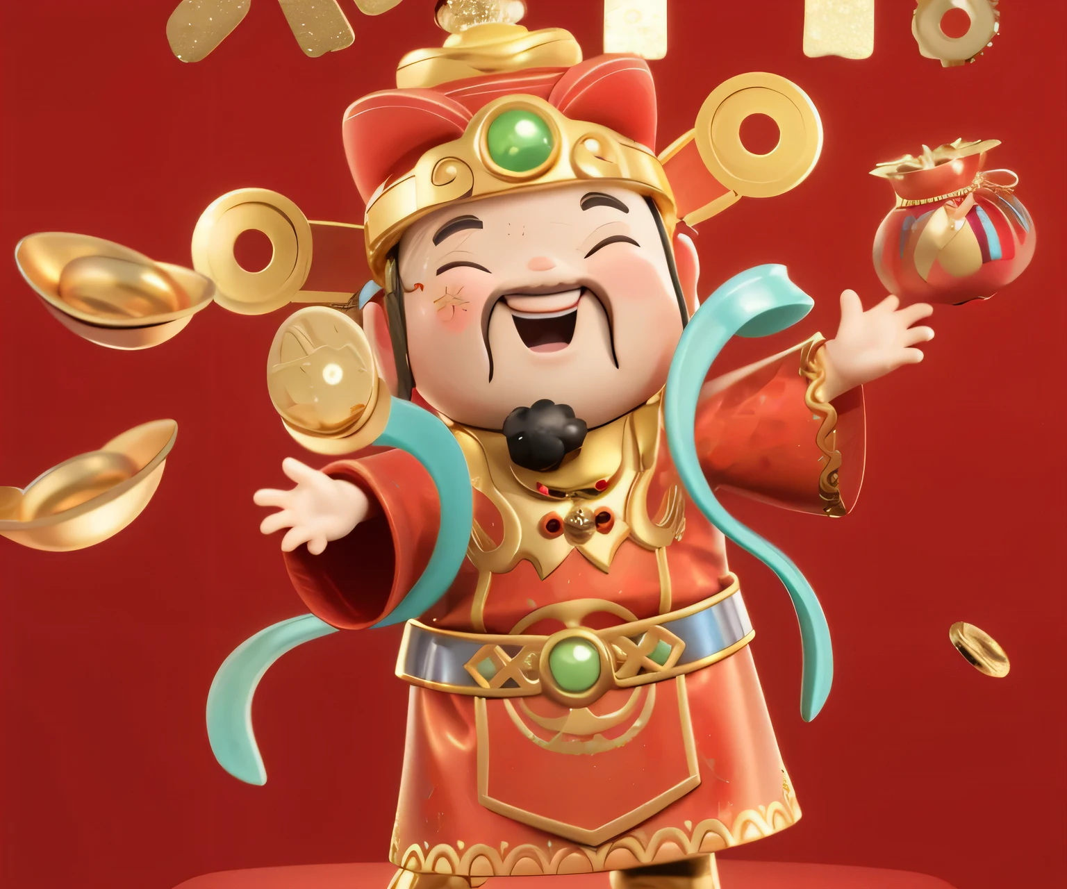smiley face，god of wealth，sprinkle gold ingot