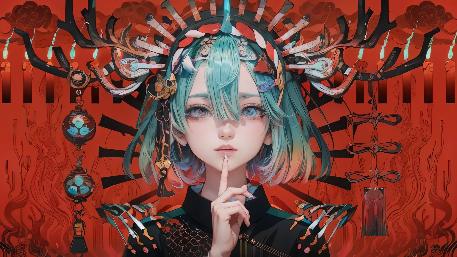anime girl with a weird headpiece and a strange face, dreamy psychedelic anime, anime land of the lustrous, anime graphic illustration, anime girl with teal hair, 2 d anime style, best anime 4k konachan wallpaper, demon slayer rui fanart, anime style illustration, anime styled digital art, anime illustration, digital anime illustration, anime style 4 k