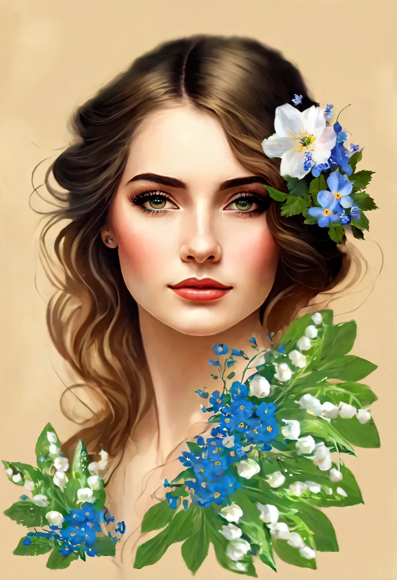 Image of a woman with flowers in her hair, elegant digital painting, beautiful gorgeous digital art, beautiful digital art, exquisite digital illustration, beautiful digital illustration, detailed beautiful portrait, gorgeous digital art, beautiful portrait image, Beautiful illustrations, digital art portrait, style of lukovera, in digital illustration style, beautiful portrait in fantasy style, beautiful digital artwork