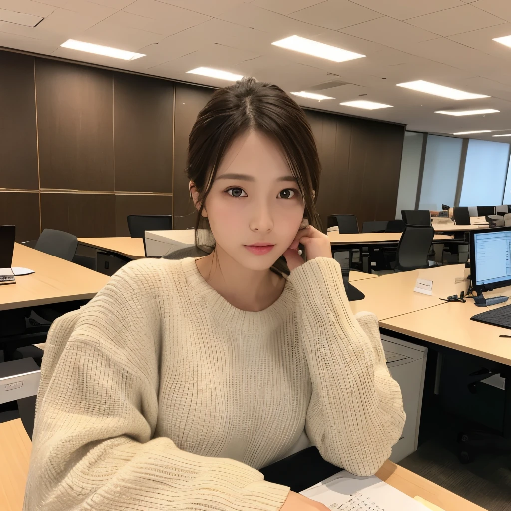 High resolution、High level image quality、high detail、masterpiece、realistic skin,、rough skin、(anatomically correct)、1 person、((Working women、desk work、office casual clothes_Winter clothes)))、((Japanese 28 year old female))、((whole body))、facing forward、conference room