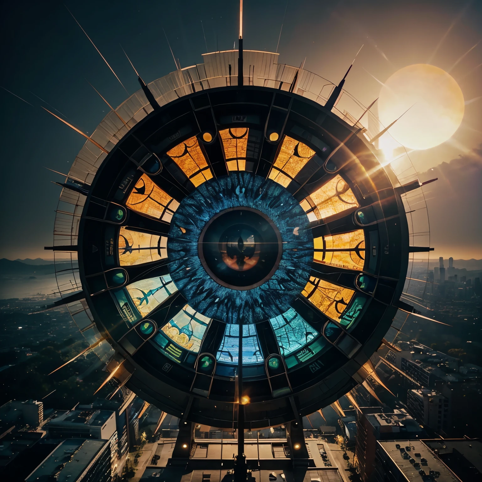 Create an urban legend YouTube icon　Channel name is the sound of the sun、psychedelic、Eye of Truth、Tower of the Sun、mysterious、seems to provoke anxiety、