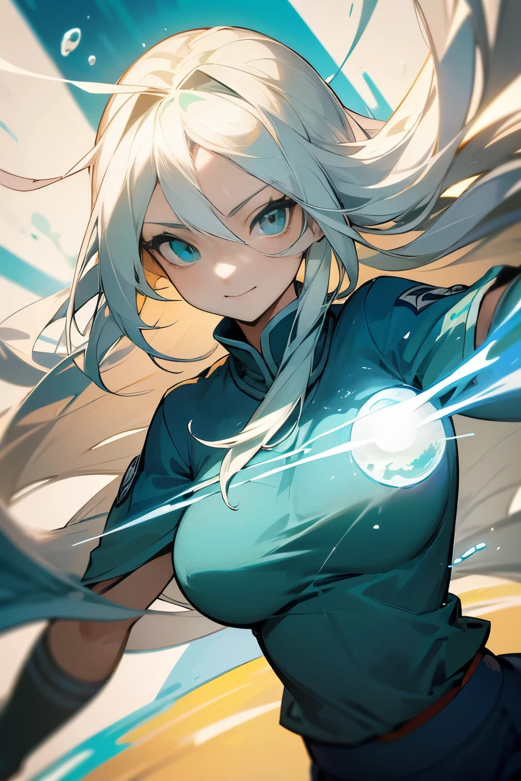 (Masterpiece:1.2, Best quality), (Real image, Complex details), 1 lady, Single, Upper body, unofficial, long hair, Minimal makeup, Natural fabrics, Close face, He smiles, He smiles, Very long platinum blonde hair, really long hair, Explosions, dense hair, green eyes, emerald green eyes, green eyes, big breasts, big , big tits, Water Tribe clothing, Blue clothes, pants, Water tribe shirt, water tribe pants, Water tribe shirt, Korean Explosions, cute Explosions, mature face, 1 adult, 1 female, 1 woman, (Water tribe uniform), Voters, Blue clothes, Clothes with fur, Water bending (Avatar of the last airbender), (green eyes)