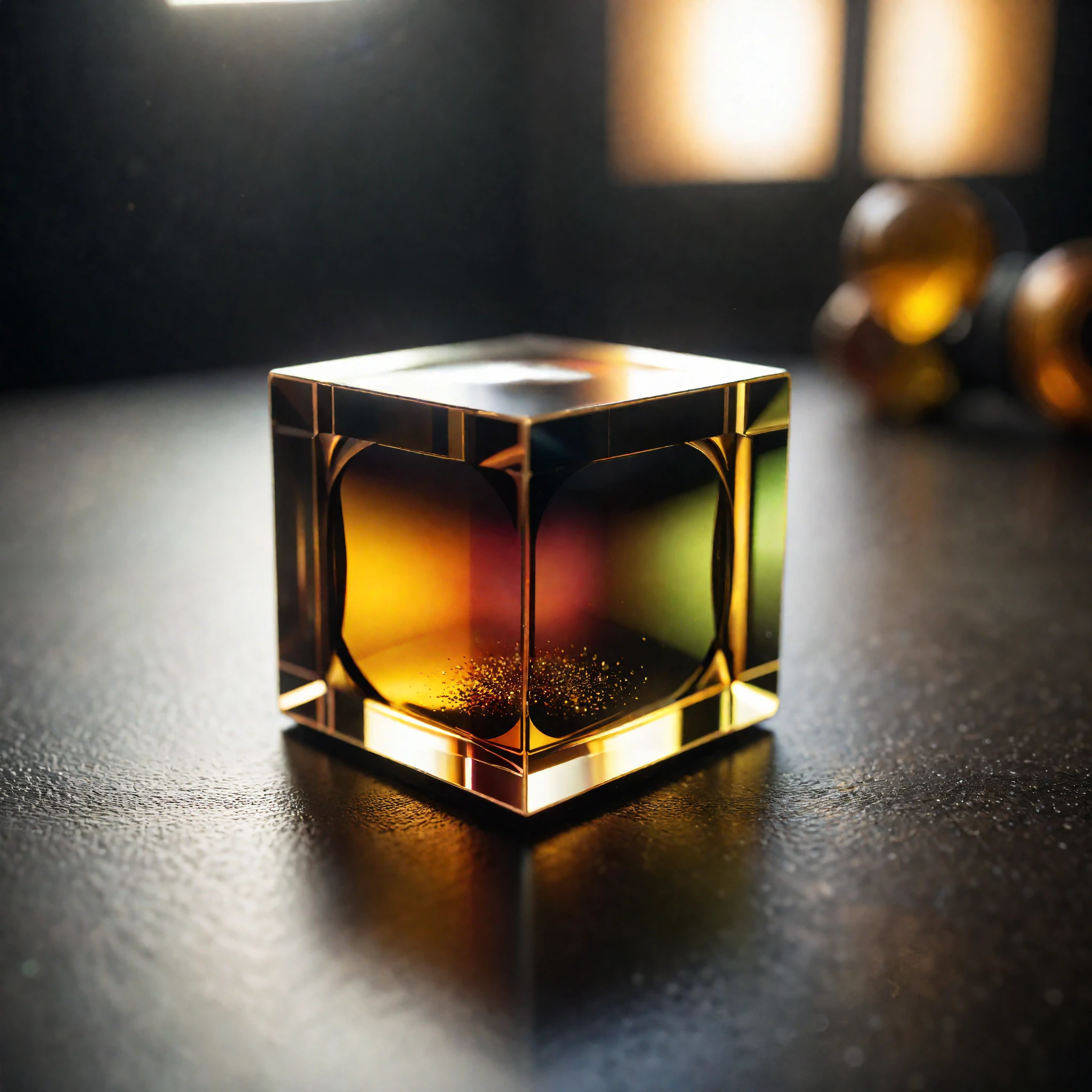 ((Masterpiece in maximum 16K resolution):1.6),((soft_color_photograpy:)1.5), ((Ultra-Detailed):1.4),((Movie-like still images and dynamic angles):1.3),| (Macro shot cinematic photo of symmettric cube), (in front of a clear mirror), (perfect symmetry), (macro lens), (perfect reflection), (shimmer), (visual experience) ,(Realism), (Realistic),award-winning graphics, dark shot, film grain, extremely detailed, Digital Art, rtx, Unreal Engine, scene concept anti glare effect, All captured with sharp focus.