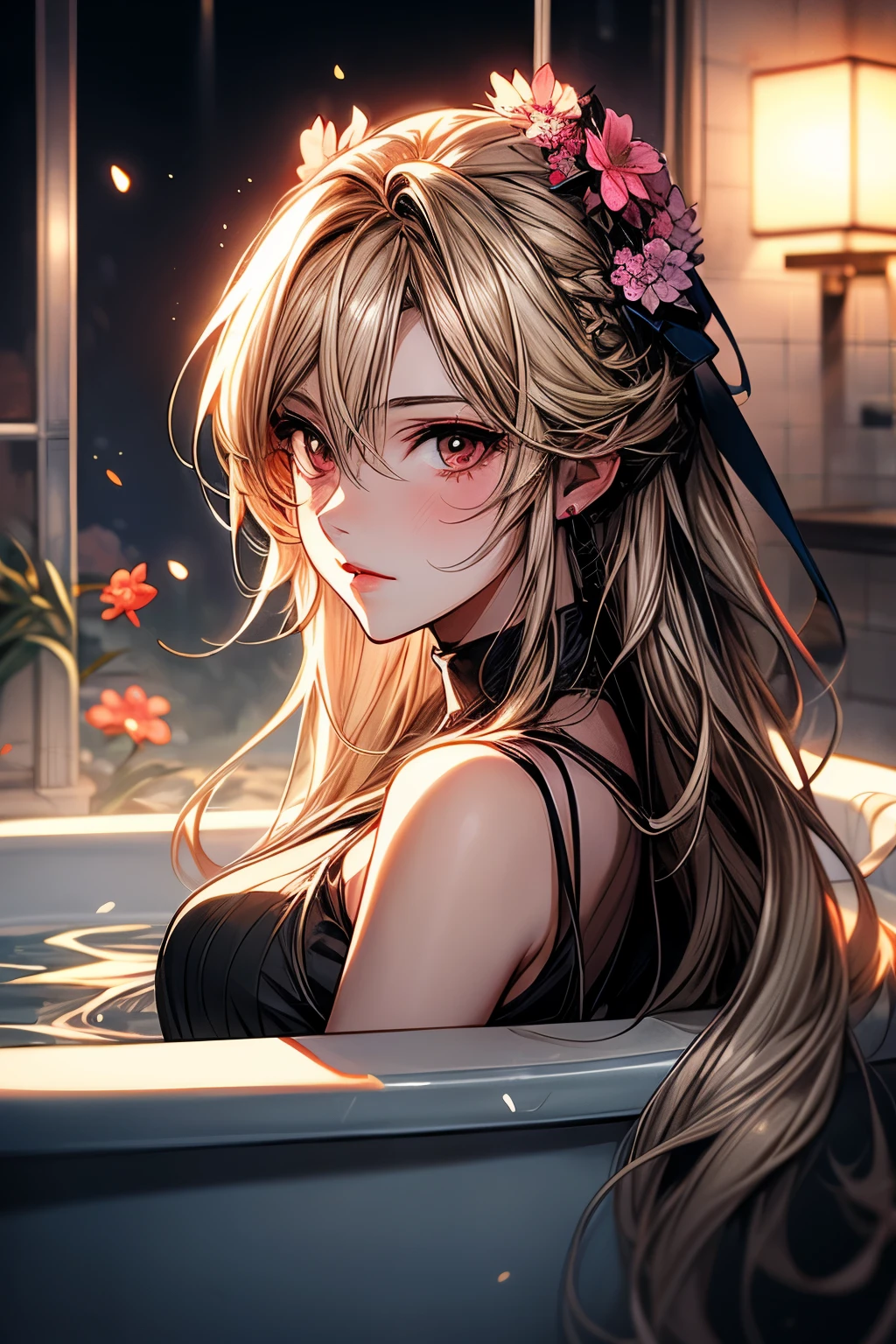 anime girl in a bathtub with flowers in her hair, guweiz on pixiv artstation, guweiz on artstation pixiv, splash art anime , blonde - haired princess, beautiful anime portrait, beautiful anime girl, artwork in the style of guweiz, guweiz, artgerm on artstation pixiv, beautiful anime woman