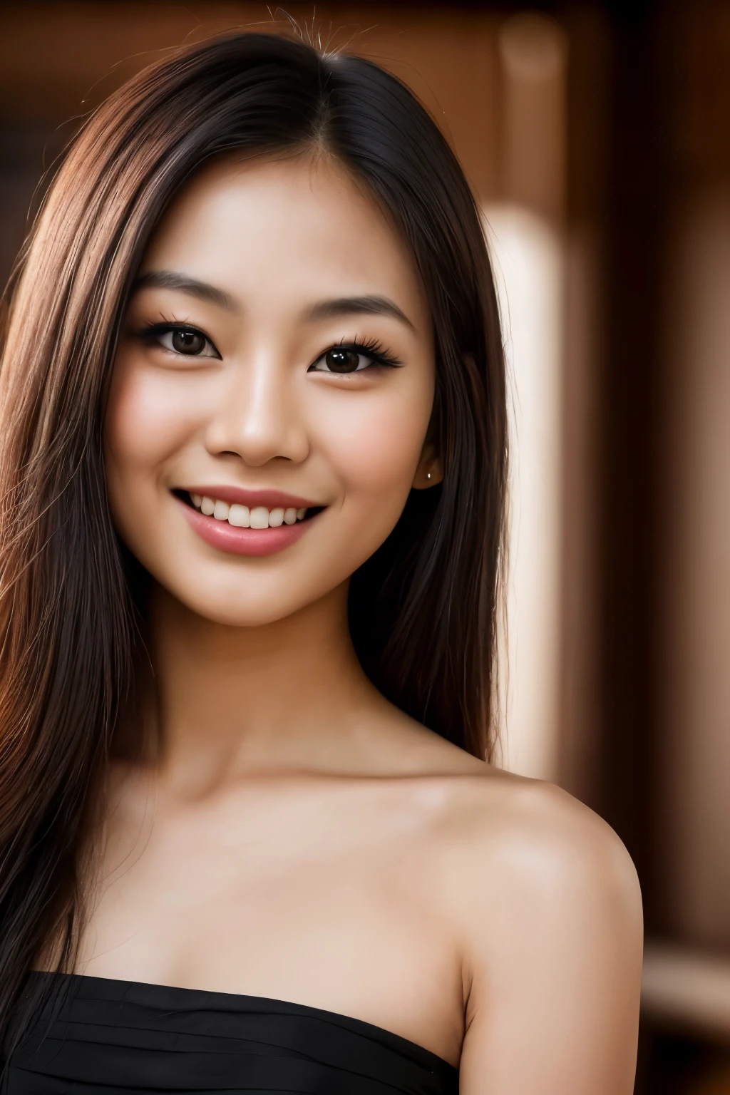 1girl, (very small chest, petite:1.3), (detailed body, detailed face, Ultra high quality, Filipina face features:1.4), naked, smile, portrait