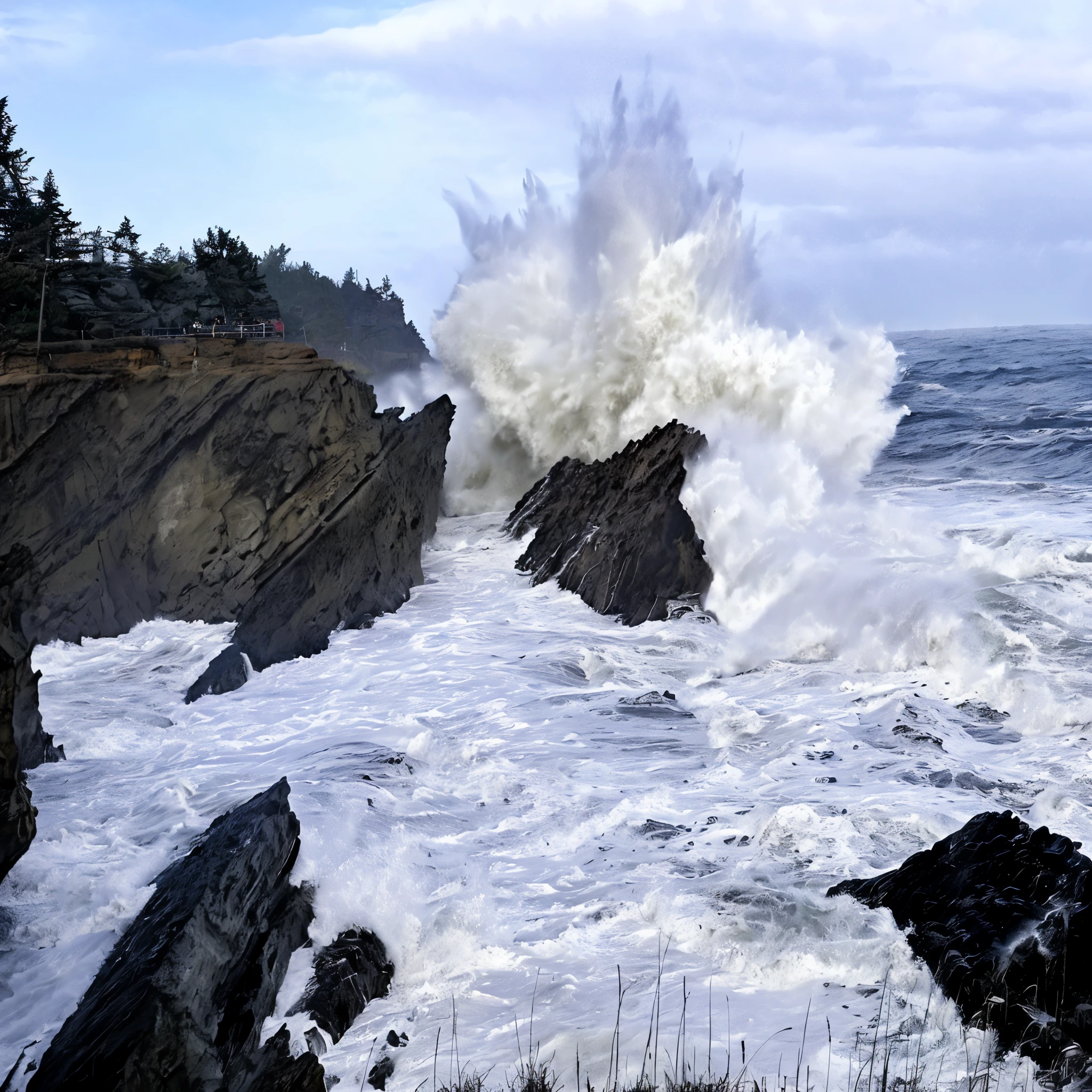 araffes crashing over the rocks on the shore of a rocky beach, large waves hitting the cliff, sea storm and big waves cliffs, waves crashing, large waves crashing over it, roaring ocean in front, crashing waves, waves crashing at rocks, by Jim Nelson, towering waves, rough waves, torment and waves, crashing waves and sea foam, fierce huge waves