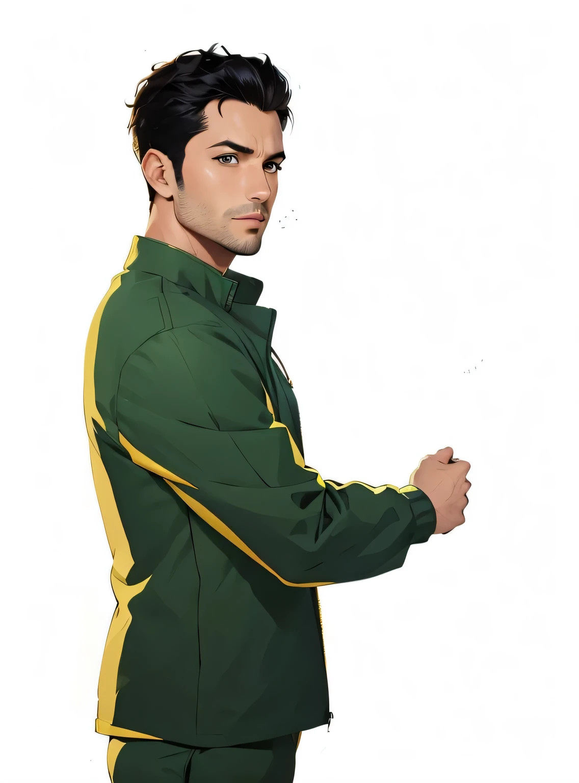 arafed man in a green and yellow jacket and pants, handsome anime pose, character full body portrait, full body character portrait, official character illustration, official character art, inspired by Adam Dario Keel, human male character art, anime handsome man, anime portrait of a handsome man, commission for high res, official art, official illustration, full-body character portrait