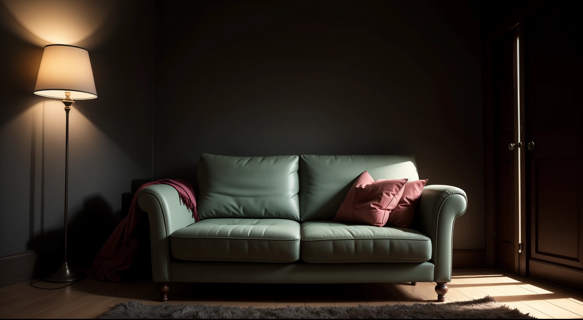 sofa in a dark room with poor lighting
