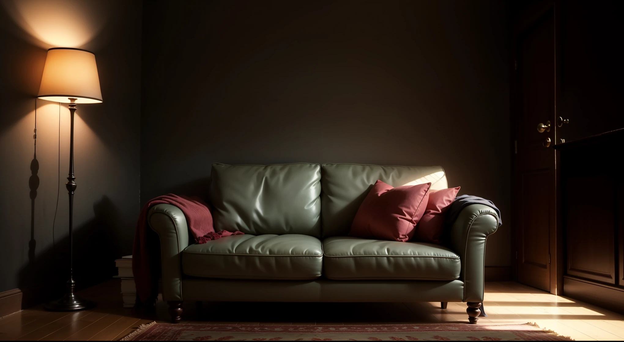 sofa in a dark room with poor lighting