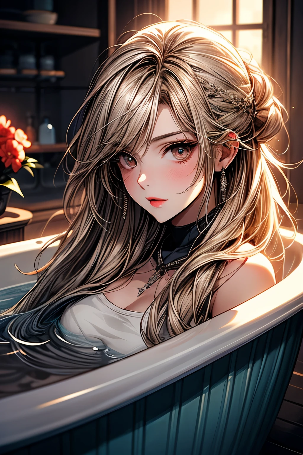 anime girl in a bathtub with flowers in her hair, guweiz on pixiv artstation, guweiz on artstation pixiv, splash art anime , blonde - haired princess, beautiful anime portrait, beautiful anime girl, artwork in the style of guweiz, guweiz, artgerm on artstation pixiv, beautiful anime woman