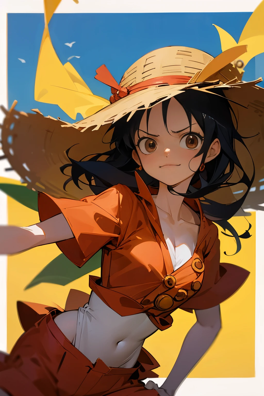 Cute girl, dressed as Luffy from the anime One Piece