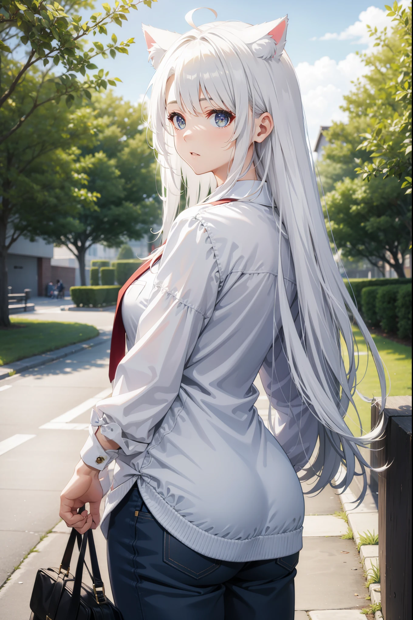 cat ear big ass,white color hair,In Park,Sultry,big