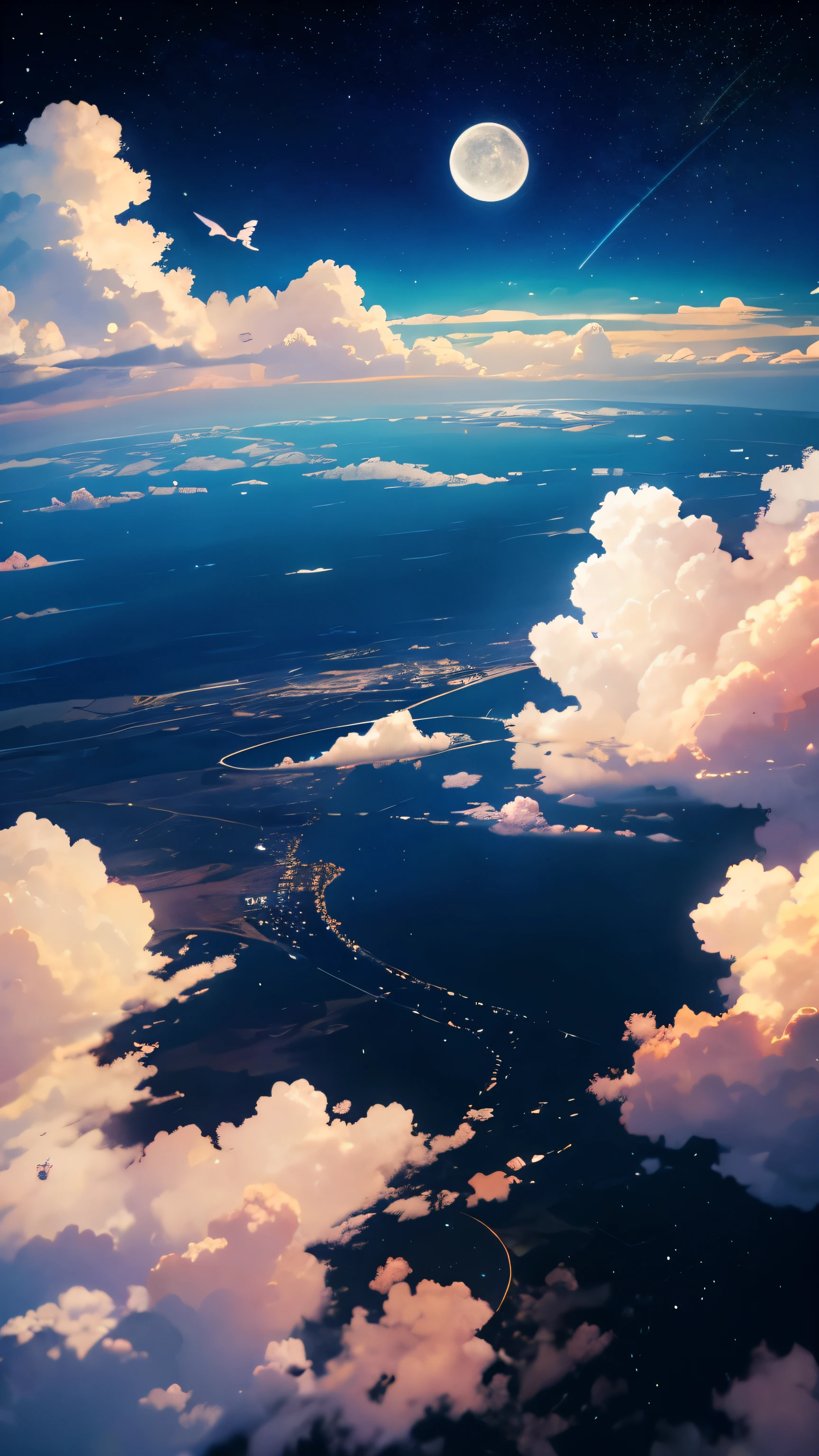 Ridiculous resolution, A high resolution, (Masterpiece:1.4), ultra - detailed, 1boy, looking from above, the space, afloat, ,depth of fields,maximum definition and sharpness,perfectly proportions,Fluttering clouds,Wallpapers,8K,dream magical, --v 6