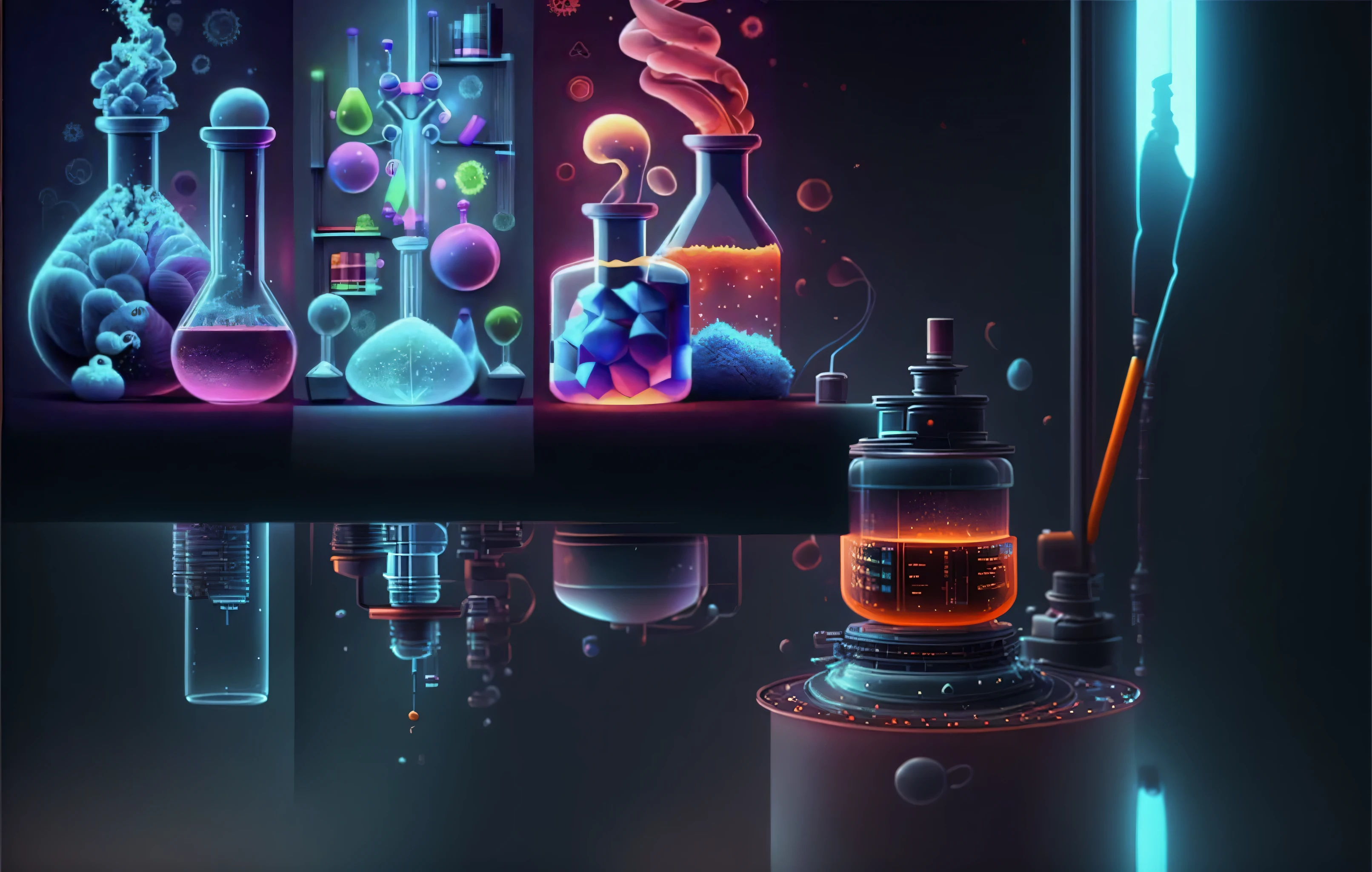 scientist mixing a substance in a beaker. in a white coat. A futuristic laboratory. 4K resolution. hyper realistic. ultra detailed, neon ambiance, abstract black oil, gear mecha, detailed acrylic, grunge, intricate complexity, rendered in unreal engine, photorealistic
