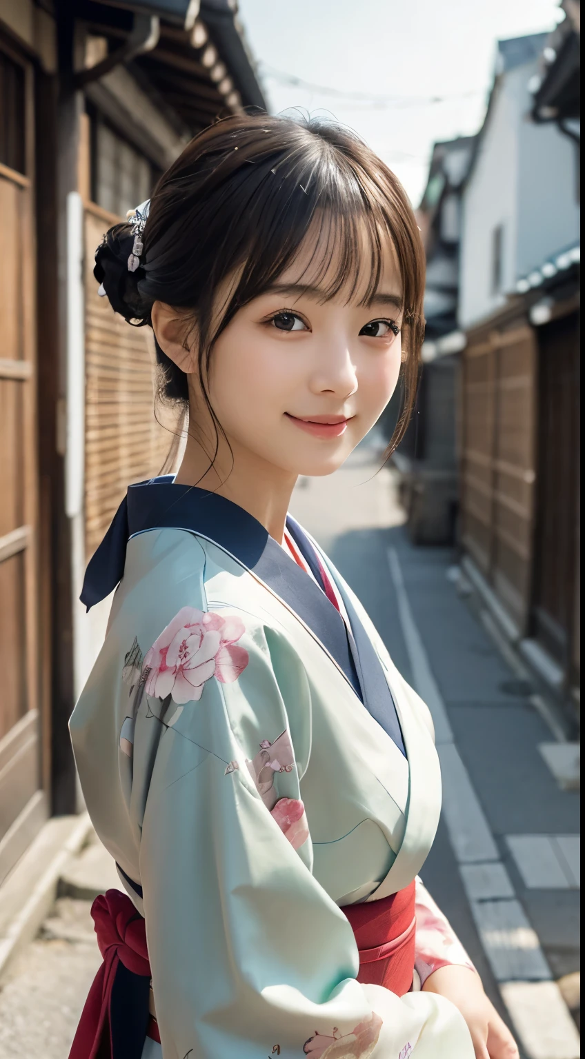 professional lighting,(Photoreal:1.4), (Top image quality:1.0), (超A high resolution:1.0), 8k, Raw photography, (masterpiece:0.2), (face to face with the children_v1:0.5)、(最高quality Detail:1.2)、realistic、8k UHD、High resolution、(1 girl:1.2)、超be familiar withな、High quality textures、intricate details、be familiar with、Very be familiar with CG、High quality shadows、be familiar with 美しく繊細な顔、Beautiful details and delicate eyes、(symmetrical eyes:1.2),written boundary depth、ray tracing,1 girl, japanese girl, (natural smile:1.4),cute, thin, Portrait of a beautiful Japanese woman wearing a kimono, Standing elegantly on a street corner in Kyoto. Kimono with bright traditional patterns, Hair decorated with elegant and delicate hairpins, and a gentle expression. (Against the backdrop of the old streets of Kyoto:1.4)、soft light on a spring afternoon、adds tranquility to the scene. Rendered in a realistic style with great attention to detail, High resolutionの画像.sky porn, magic hour, (realistic:1.3), finely, quality, (table top:1.2), (realistic:1.2), (最高quality), (複雑なbe familiar with), dramatic, ray tracing, photograph, +roller