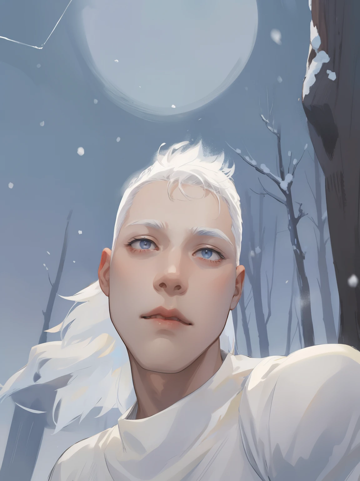 (Best quality:0.8) 1 man, snow-white hair,  Slim