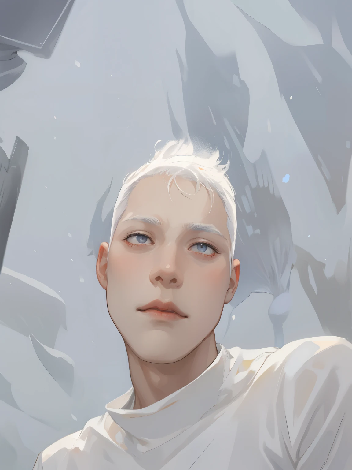 (Best quality:0.8) 1 man, snow-white hair, Slim