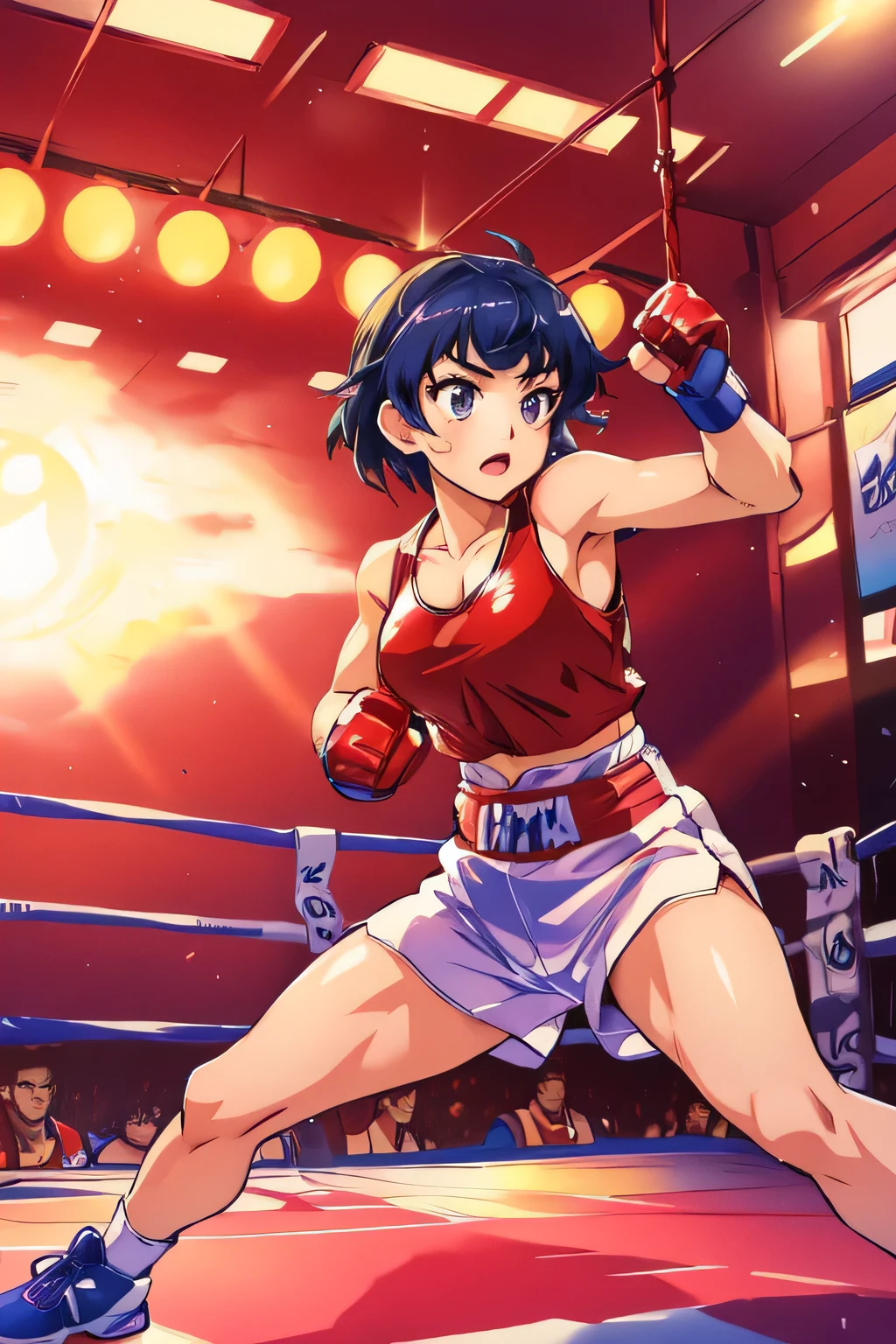 anime girl in boxing stance with ropes in hand, in a fighting stance, boxing stance, in a boxing ring, fight pose, fighting game character, fighting stance, she is ready to fight, makoto, fighter pose, boxing, marin kitagawa fanart, anime moe artstyle, in a fighting pose, boxing match, fighter, high quality anime artstyle