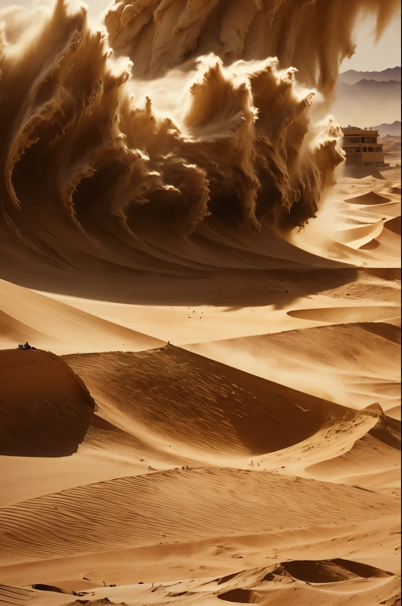 masterpiece, best quality, extremely detailed, hyperrealistic, photorealistic, desert, sand tornado
