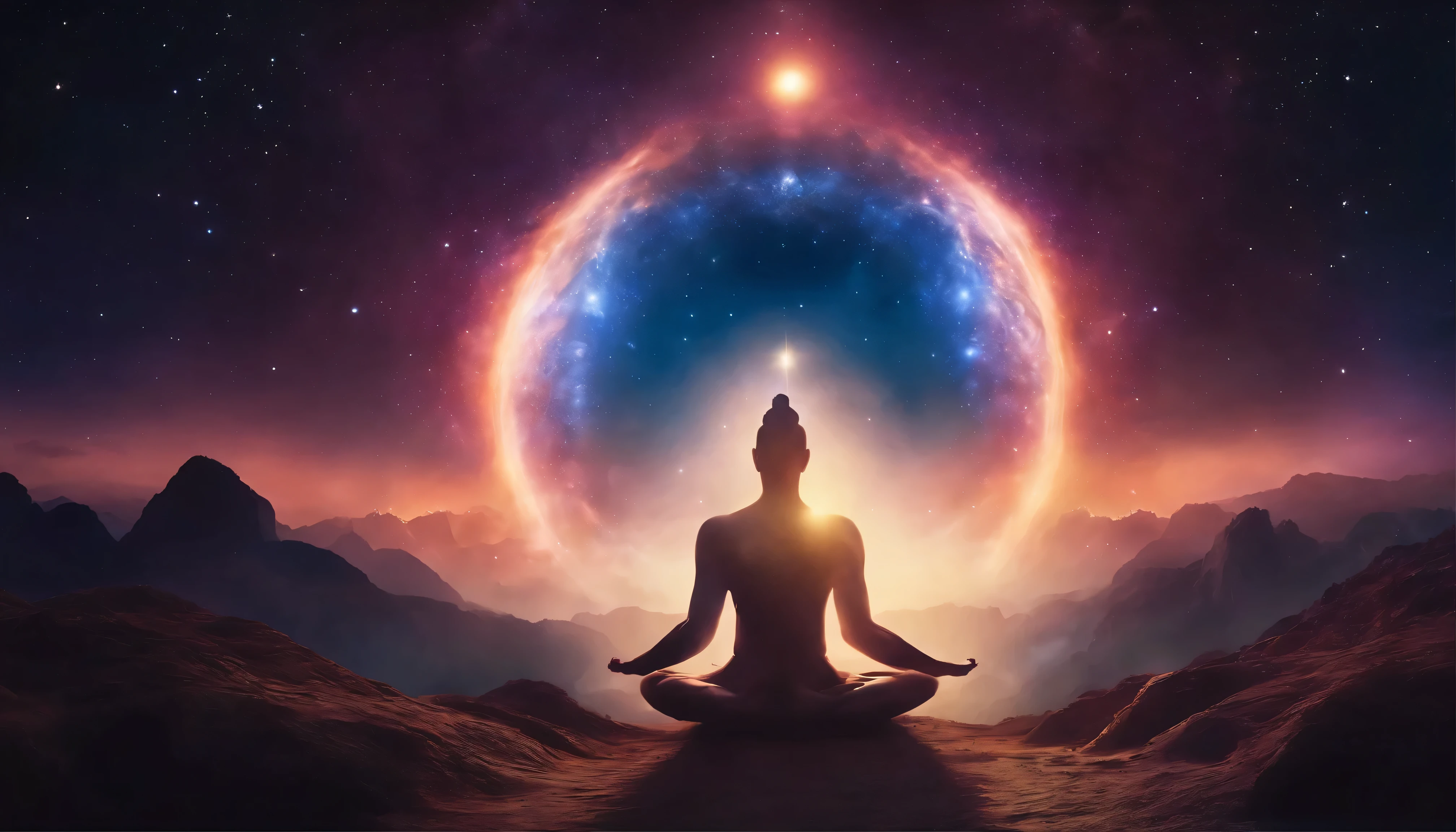 The mysterious god in the middle of the universe, the astral body, deep meditation, fantastic atmosphere, auric, born from space