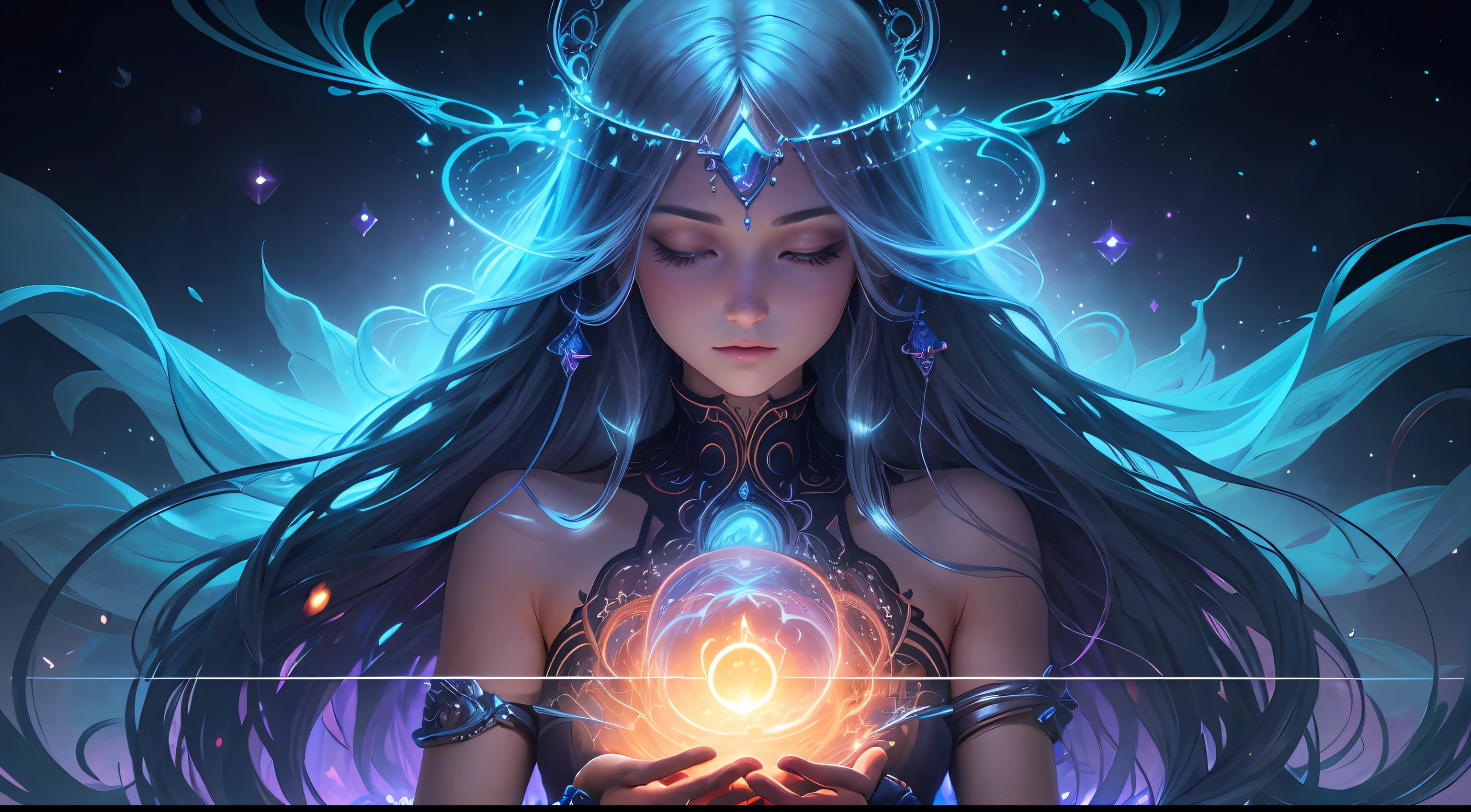 Dive into the ether flowing with the eternal soul through the vibrations of love, everything is connected, flowing energy, spiritual, god聖な, dream-like, cosmic, concept art, amazing, feminine beauty, god, pineal gland, dream-likeArt --auto