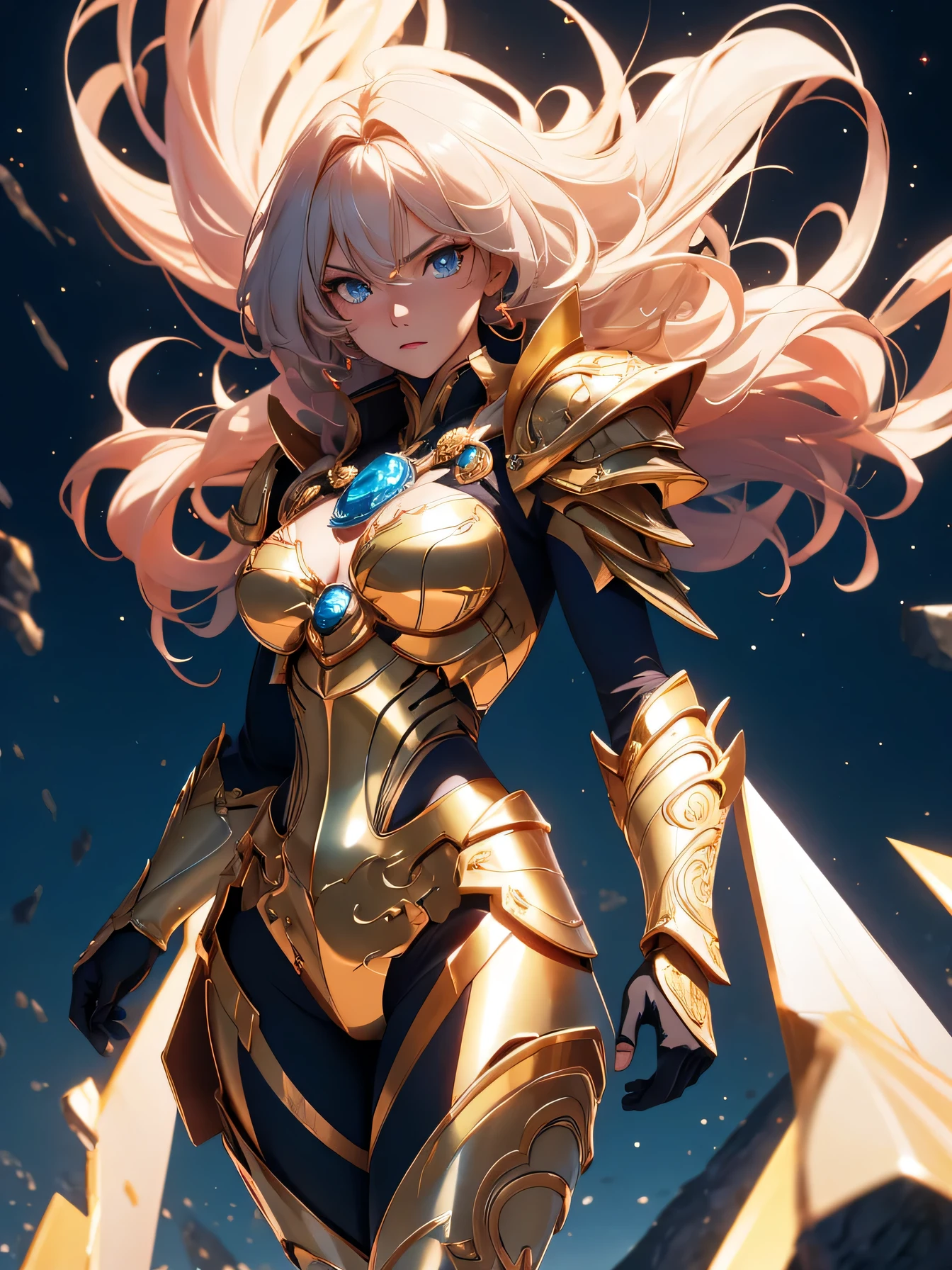 nsfw:1.1, high resolution:1.7, incredibly absurdres, kawaii:1, cute:1.5, hires.fix,anime visual:1,incredibly fine illustration,8k,masterpiece:1.2,best quality, high quality, exquisite, beautiful,insanely detailed, intricate detailed, extremely detailed, Super Definition,ultra high res, Super Resolution, best aesthetic, ultra detailed:1.5,best quality, perfect face, detailed face, masterpiece:1.2, illustration:1.2, 8k cg wallpaper, stunning art,absurdres,octane render,ultra hires, （1girll），starryskybackground，Wearing shiny gold armor， Sexy lingerie type armor，Expose your chest，Expose the waistline，Exposing thighs，cool-pose， Saint Seiya Armor， messy hair，high detal, Anime style, Cinematic lighting, Sparkle, god light, Ray traching, filmgrain, hyper HD, textureskin, super detailing, Anatomical correct, A high resolution，Ultra-high saturation，hight contrast，High-gloss armor，Smooth skin，Serious expressions,Dark room,