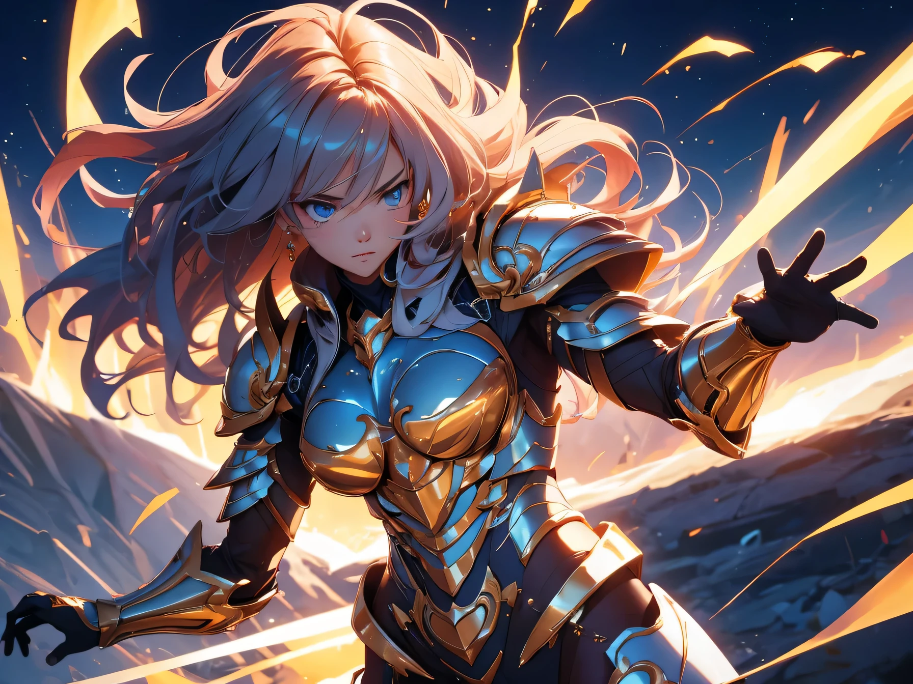 nsfw:1.1, high resolution:1.7, incredibly absurdres, kawaii:1, cute:1.5, hires.fix,anime visual:1,incredibly fine illustration,8k,masterpiece:1.2,best quality, high quality, exquisite, beautiful,insanely detailed, intricate detailed, extremely detailed, Super Definition,ultra high res, Super Resolution, best aesthetic, ultra detailed:1.5,best quality, perfect face, detailed face, masterpiece:1.2, illustration:1.2, 8k cg wallpaper, stunning art,absurdres,octane render,ultra hires, (1girll),starryskybackground,Wearing shiny gold armor, Sexy lingerie type armor,Expose your chest,Expose the waistline,Exposing thighs,cool-pose, Saint Seiya Armor, messy hair,high detal, Anime style, Cinematic lighting, Sparkle, god light, Ray traching, filmgrain, hyper HD, textureskin, super detailing, Anatomical correct, A high resolution,Ultra-high saturation,hight contrast,High-gloss armor,Smooth skin,Serious expressions,Dark room,