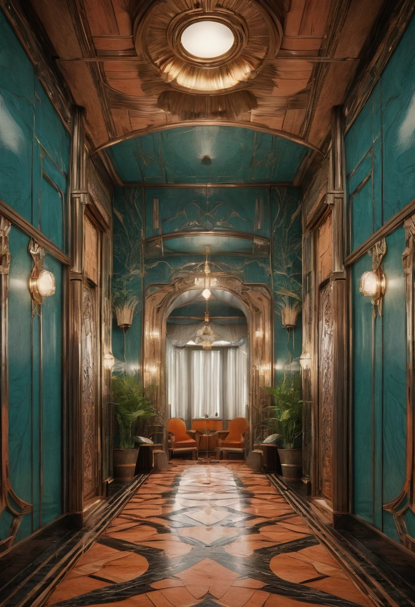 Symmetry, symmetrical, room Art Deco, by Wes Anderson, best quality, masterpiece, high details, Ultra intricate detailed