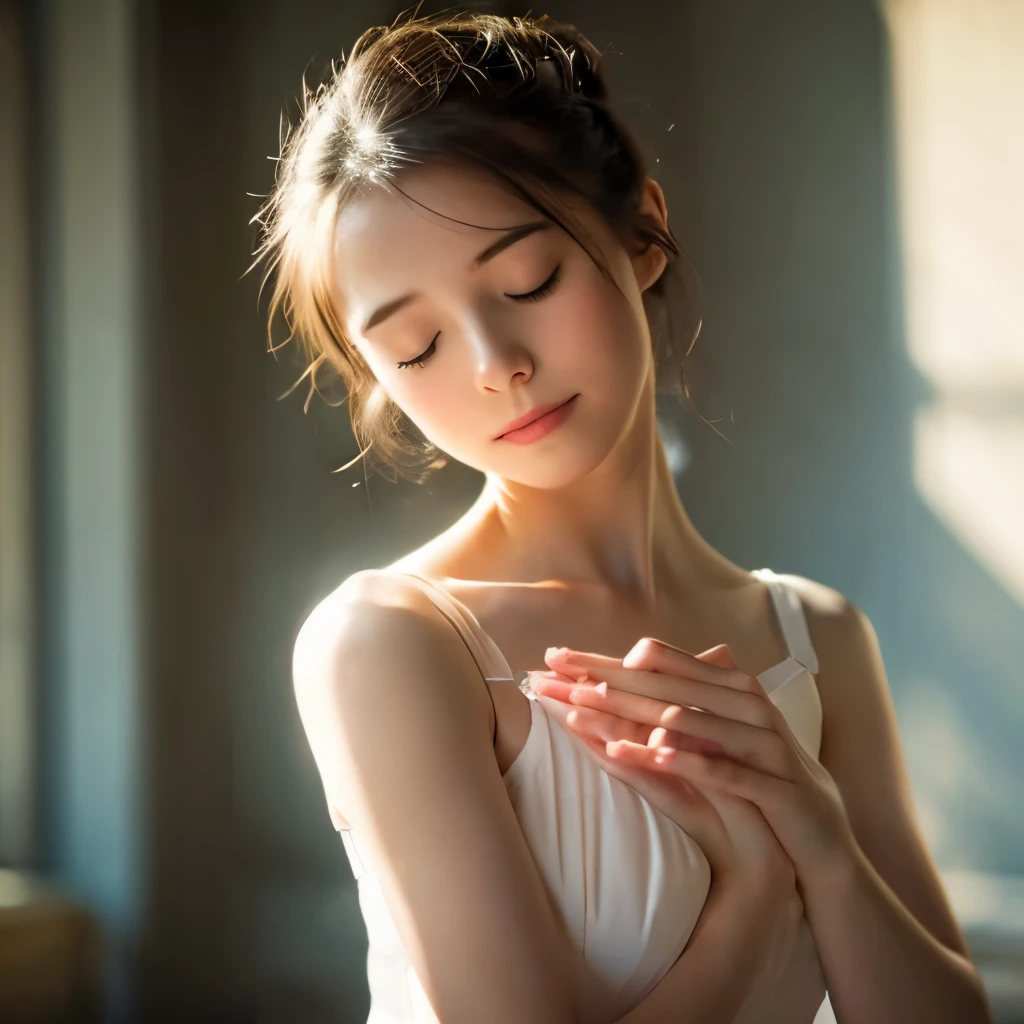 ballerina、young woman、close your eyes、Pose with hands crossed over chest as if praying、silhouette