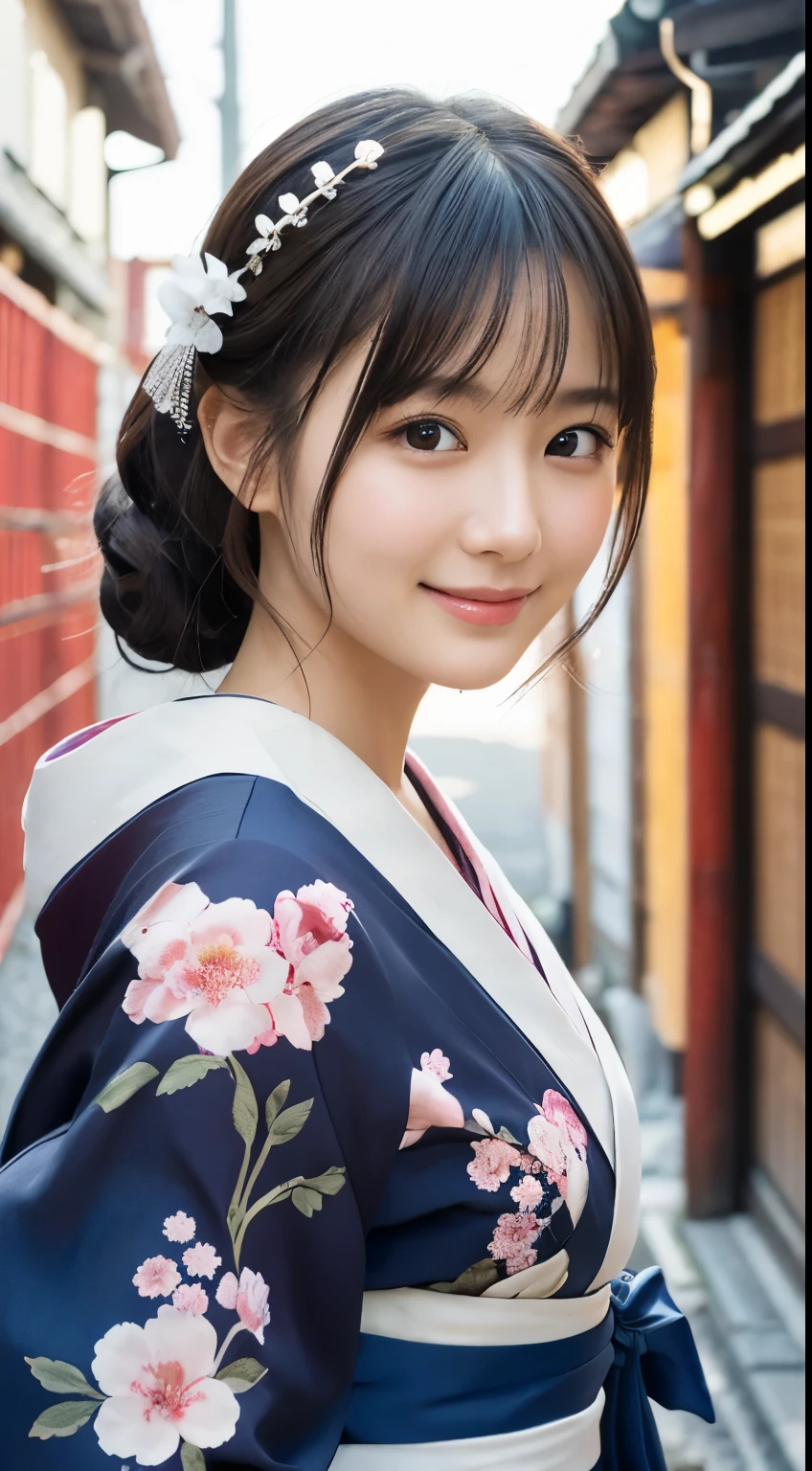 professional lighting,(Photoreal:1.4), (Top image quality:1.0), (超A high resolution:1.0), 8k, Raw photography, (masterpiece:0.2), (face to face with the children_v1:0.5)、(最高quality Detail:1.2)、realistic、8k UHD、High resolution、(1 girl:1.2)、超be familiar withな、High quality textures、intricate details、be familiar with、Very be familiar with CG、High quality shadows、be familiar with 美しく繊細な顔、Beautiful details and delicate eyes、(symmetrical eyes:1.2),written boundary depth、ray tracing,1 girl, japanese girl, (natural smile:1.4),cute, thin, Portrait of a beautiful Japanese woman wearing a kimono, Standing elegantly on a street corner in Kyoto. Kimono with bright traditional patterns, Hair decorated with elegant and delicate hairpins, and a gentle expression. (Against the backdrop of the old streets of Kyoto:1.4)、soft light on a spring afternoon、adds tranquility to the scene. Rendered in a realistic style with great attention to detail, High resolutionの画像.sky porn, magic hour, (realistic:1.3), finely, quality, (table top:1.2), (realistic:1.2), (最高quality), (複雑なbe familiar with), dramatic, ray tracing, photograph, +roller