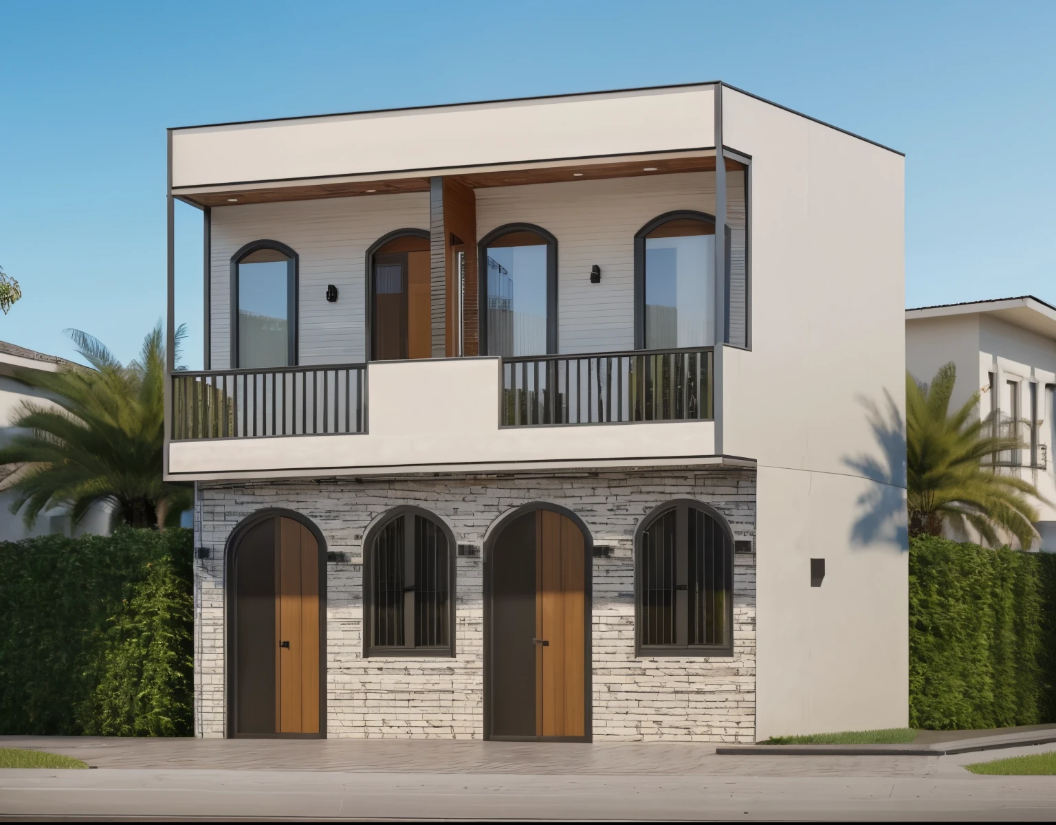 Raw photo,Masterpiece, high quality, best quality, authentic, super detail,
exterior, outdoors, house style modern on the street , curved arch, glass windows, gate, wooden ceiling,
road,pavement, grass, trees, sky, cloud, (day:1.1), vivid colour