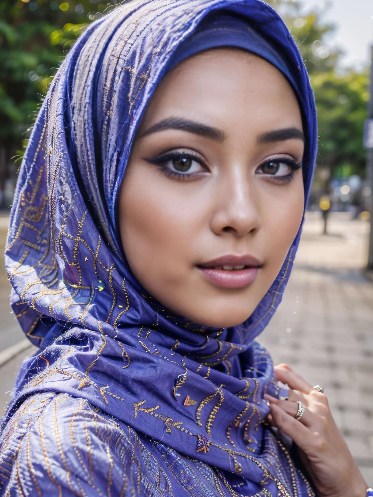 (best quality,4k,highres),vivid colors,close-up,beautiful detailed blue grey eyes,beautiful detailed lips,detailed eyelashes,expressive face, skinice soft face,confident expression,young indonesian muslim woman,simple hijab fashion,colorful background,stylish accessories,striking red shirt,contrast with background,graceful posture,outdoor setting, walking in tokyo,fashionista,proud of her heritage,joyful mood,fashion-forward,girlpower,strong and independent woman,positive attitude,eyebrows on fleek,professional natural makeup,contemporary fashion,emphasize the eyes,flawless skin,high-quality photography,portrait photography,hijab style inspiration,empowered and elegant,lens flare effect,soft lighting,studio shot,embrace diversity,celebrate individuality,cultural pride, photon mapping, vivid colors, 