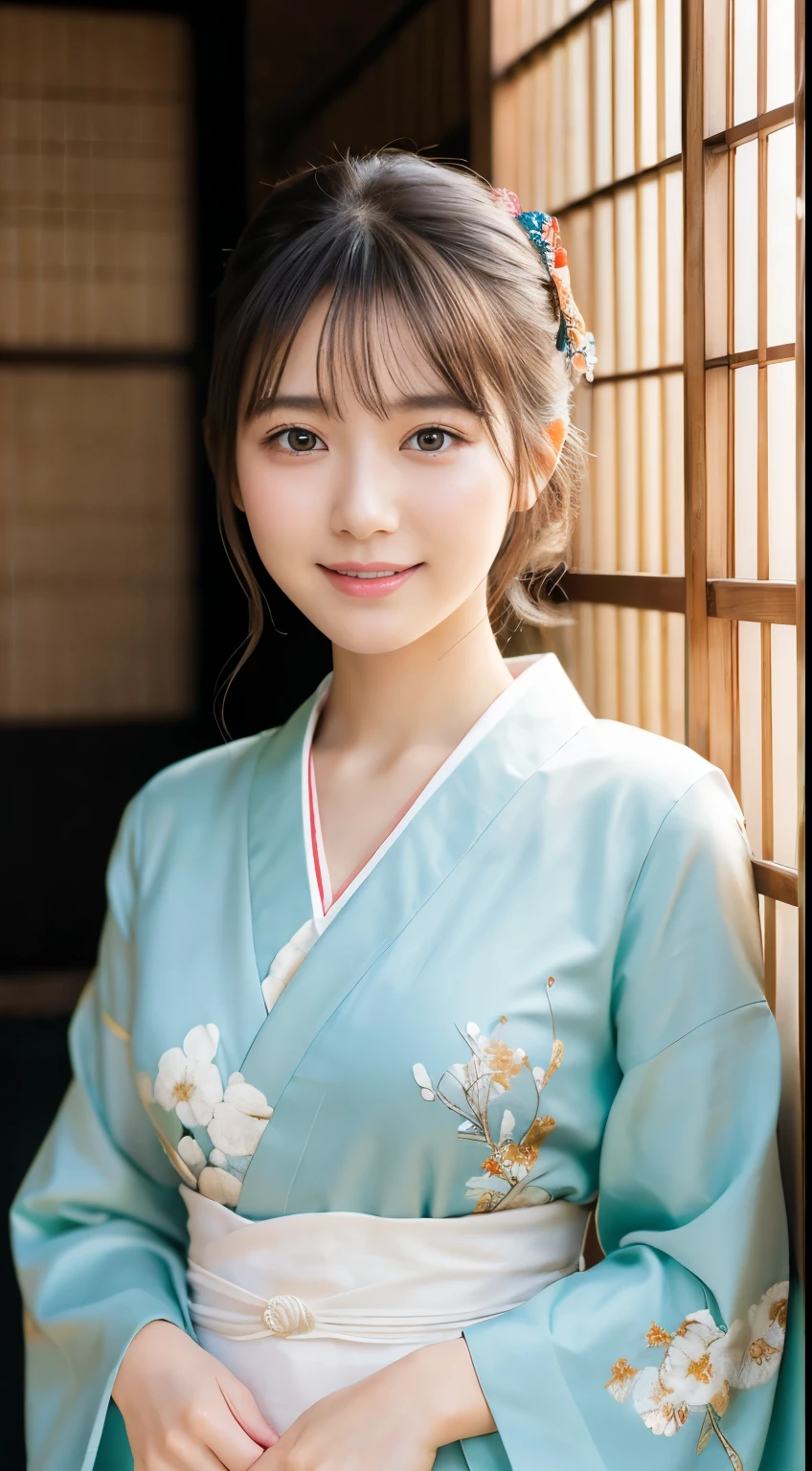 professional lighting,(Photoreal:1.4), (Top image quality:1.0), (超A high resolution:1.0), 8k, Raw photography, (masterpiece:0.2), (face to face with the ren_v1:0.5)、(最高quality Detail:1.2)、realistic、8k UHD、High resolution、(1 girl:1.2)、超be familiar withな、High quality textures、intricate details、be familiar with、Very be familiar with CG、High quality shadows、be familiar with 美しく繊細な顔、Beautiful details and delicate eyes、(symmetrical eyes:1.2),written boundary depth、ray tracing,1 girl, japanese girl, (natural smile:1.4),cute, thin, Portrait of a beautiful Japanese woman wearing a kimono, Standing elegantly on a street corner in Kyoto. Kimono with bright traditional patterns, Hair decorated with elegant and delicate hairpins, and a gentle expression. (Against the backdrop of the old streets of Kyoto:1.4)、soight on a spring afternoon, (realistic:1.3), finely, quality, (table top:1.2), (realistic:1.2), (最高quality), (複雑なbe familiar with), dramatic, ray tracing, photograph, +roller、Full body figure、plump thighs