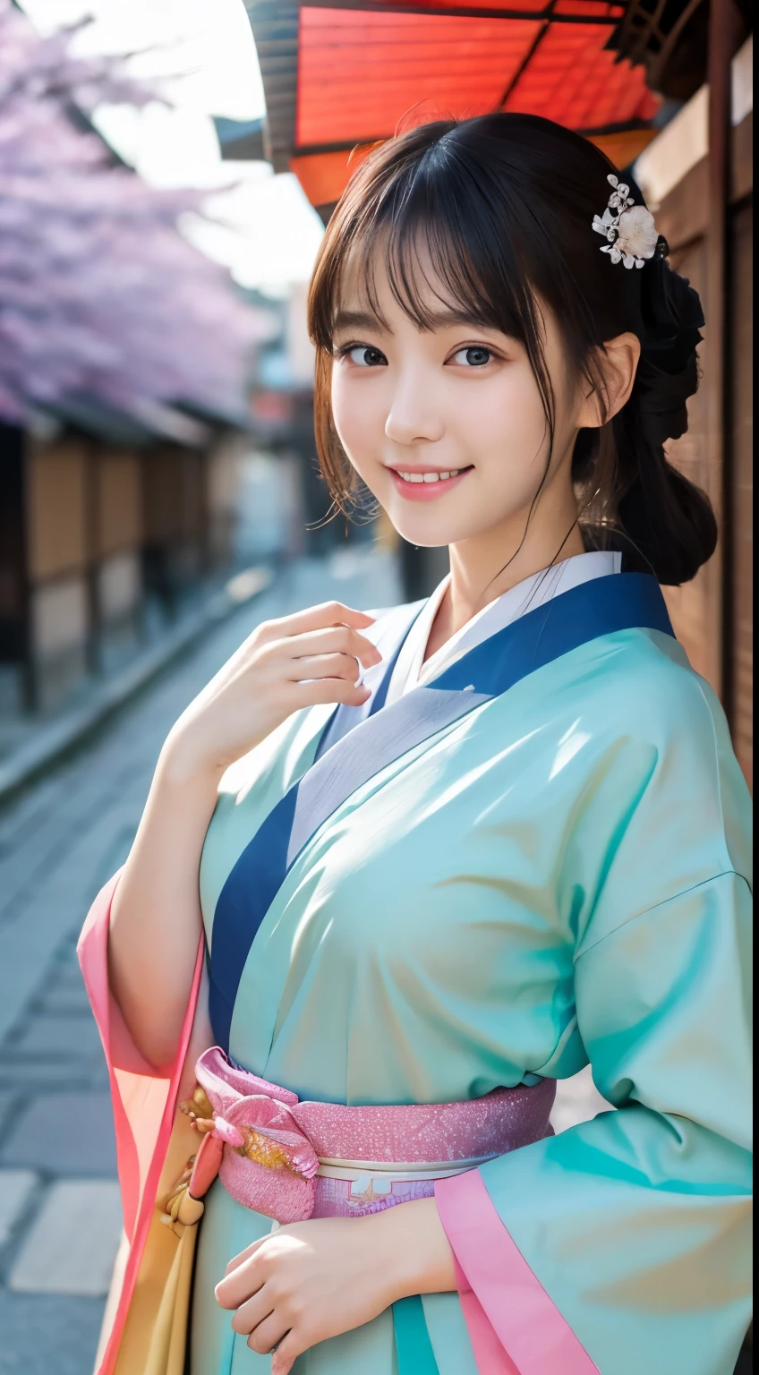 professional lighting,(Photoreal:1.4), (Top image quality:1.0), (超A high resolution:1.0), 8k, Raw photography, (masterpiece:0.2), (face to face with the children_v1:0.5)、(最高quality Detail:1.2)、realistic、8k UHD、High resolution、(1 girl:1.2)、超be familiar withな、High quality textures、intricate details、be familiar with、Very be familiar with CG、High quality shadows、be familiar with 美しく繊細な顔、Beautiful details and delicate eyes、(symmetrical eyes:1.2),written boundary depth、ray tracing,1 girl, japanese girl, (natural smile:1.4),cute, thin, Portrait of a beautiful Japanese woman wearing a kimono, Standing elegantly on a street corner in Kyoto. Kimono with bright traditional patterns, Hair decorated with elegant and delicate hairpins, and a gentle expression. (Against the backdrop of the old streets of Kyoto:1.4)、soft light on a spring afternoon, (realistic:1.3), finely, quality, (table top:1.2), (realistic:1.2), (最高quality), (複雑なbe familiar with), dramatic, ray tracing, photograph, +roller、Full body figure、plump thighs
